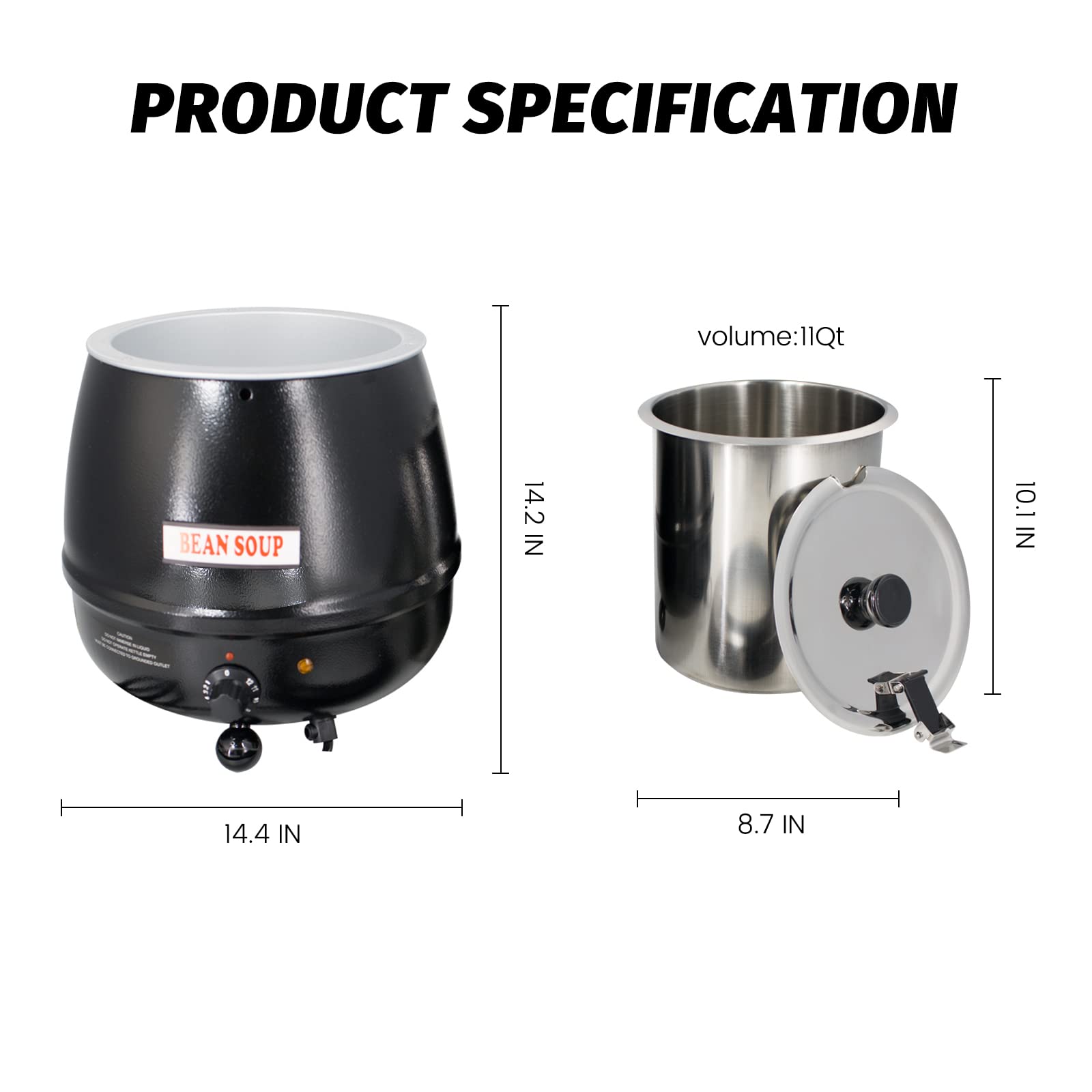 EasyRose 11 Qt Commercial Soup Warmer, Electric Soup Kettle with Hinged Lid and Stainless Steel Insert Pot - Image 3