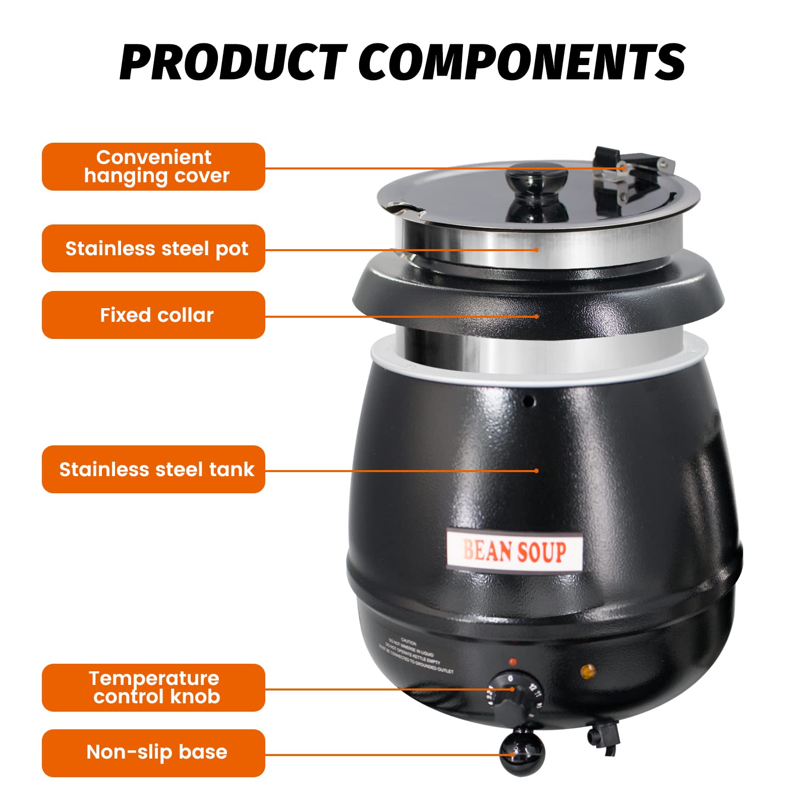 EasyRose 11 Qt Commercial Soup Warmer, Electric Soup Kettle with Hinged Lid and Stainless Steel Insert Pot - Image 5