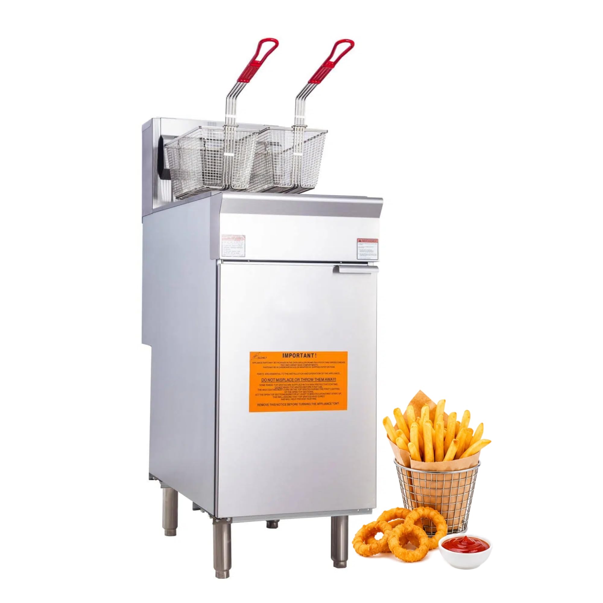 EasyRose 50 lb Commercial Natural Gas Deep Fryer, 4 Burners, 120,000 BTU Floor Fryer with 2 Baskets, ETL Listed