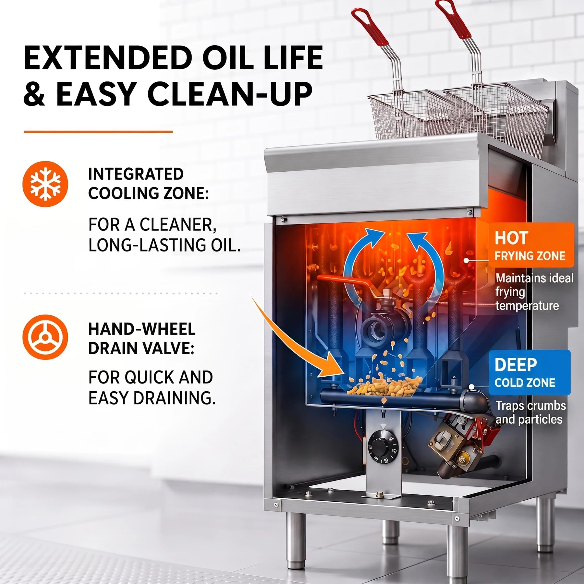 EasyRose 50 lb Commercial Natural Gas Deep Fryer, 4 Burners, 120,000 BTU Floor Fryer with 2 Baskets, ETL Listed - Image 5