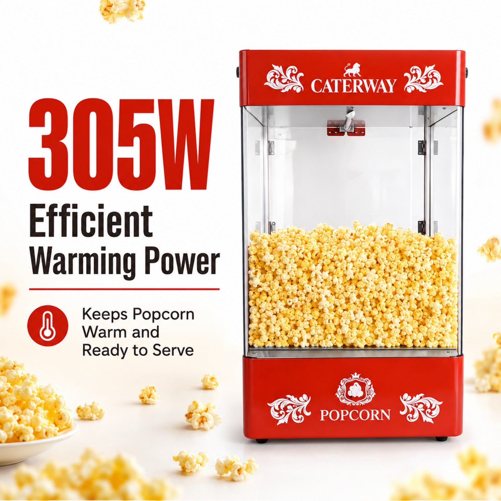 Caterway 305W Commercial Popcorn Warmer Display Cabinet with LED Light - Image 3
