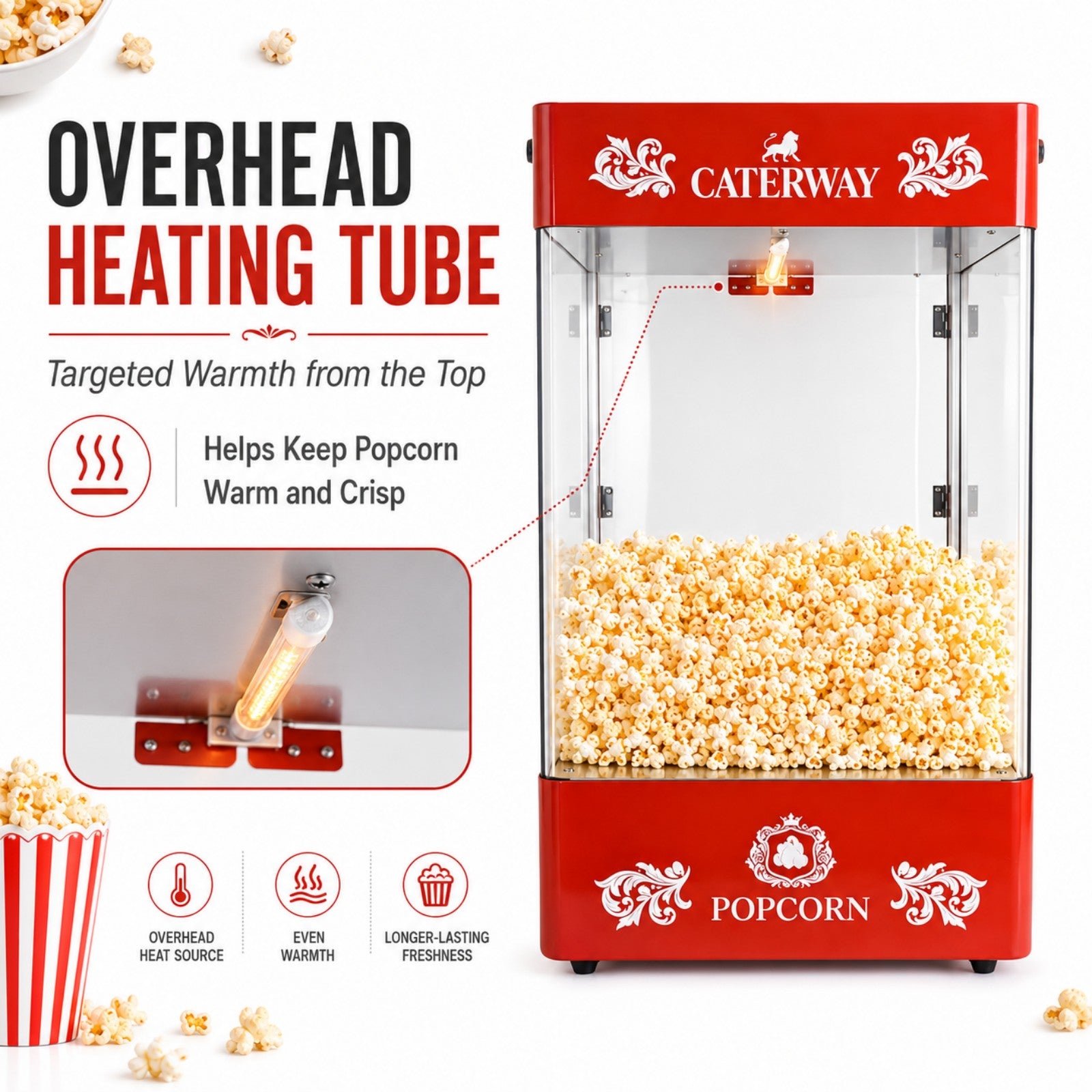 Caterway 305W Commercial Popcorn Warmer Display Cabinet with LED Light - Image 4