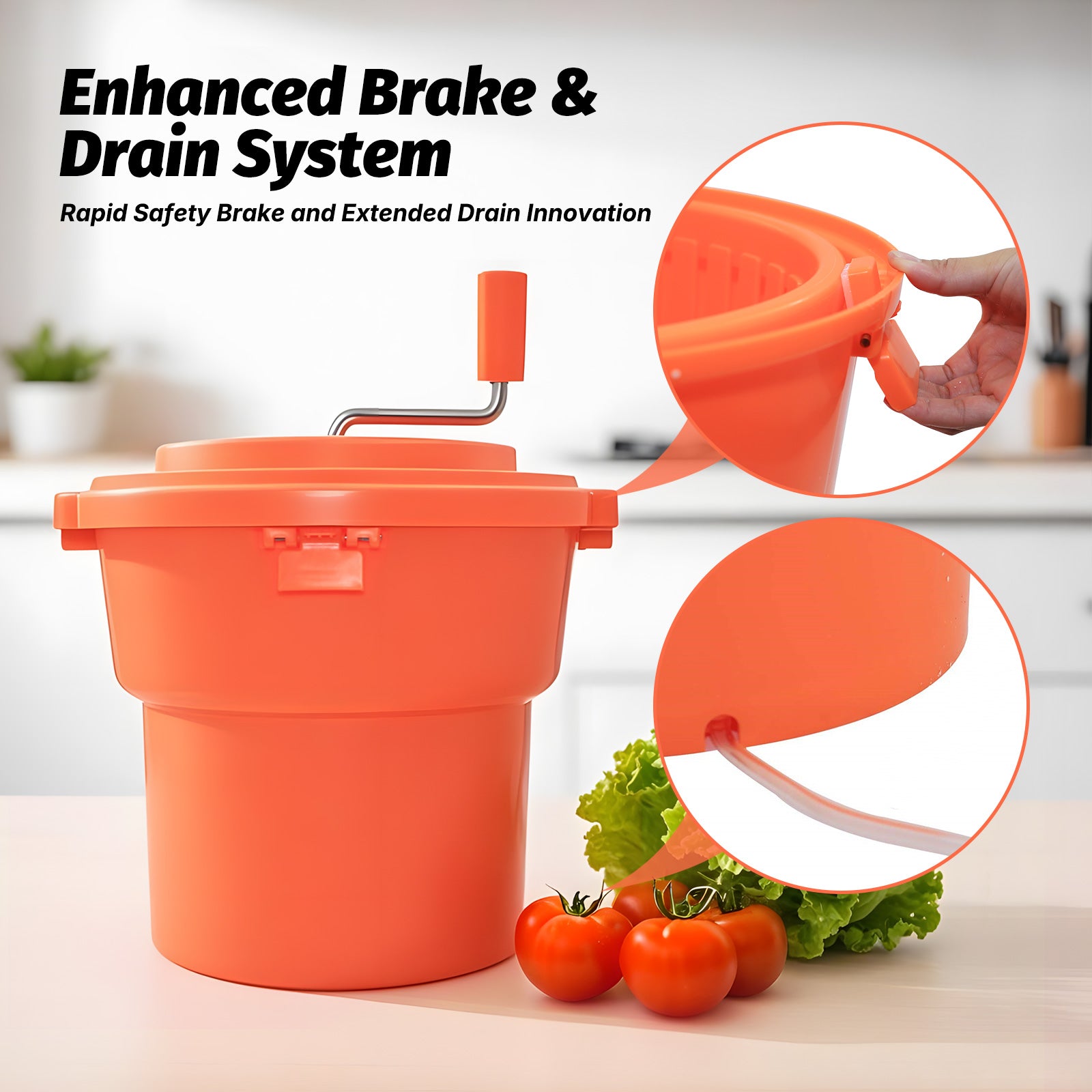 Clivia 5 Gal/20 Qt Commercial Salad Spinner, Large Manual Lettuce Dryer & Vegetable Spinner Dryer with Brake and Drain - Image 3