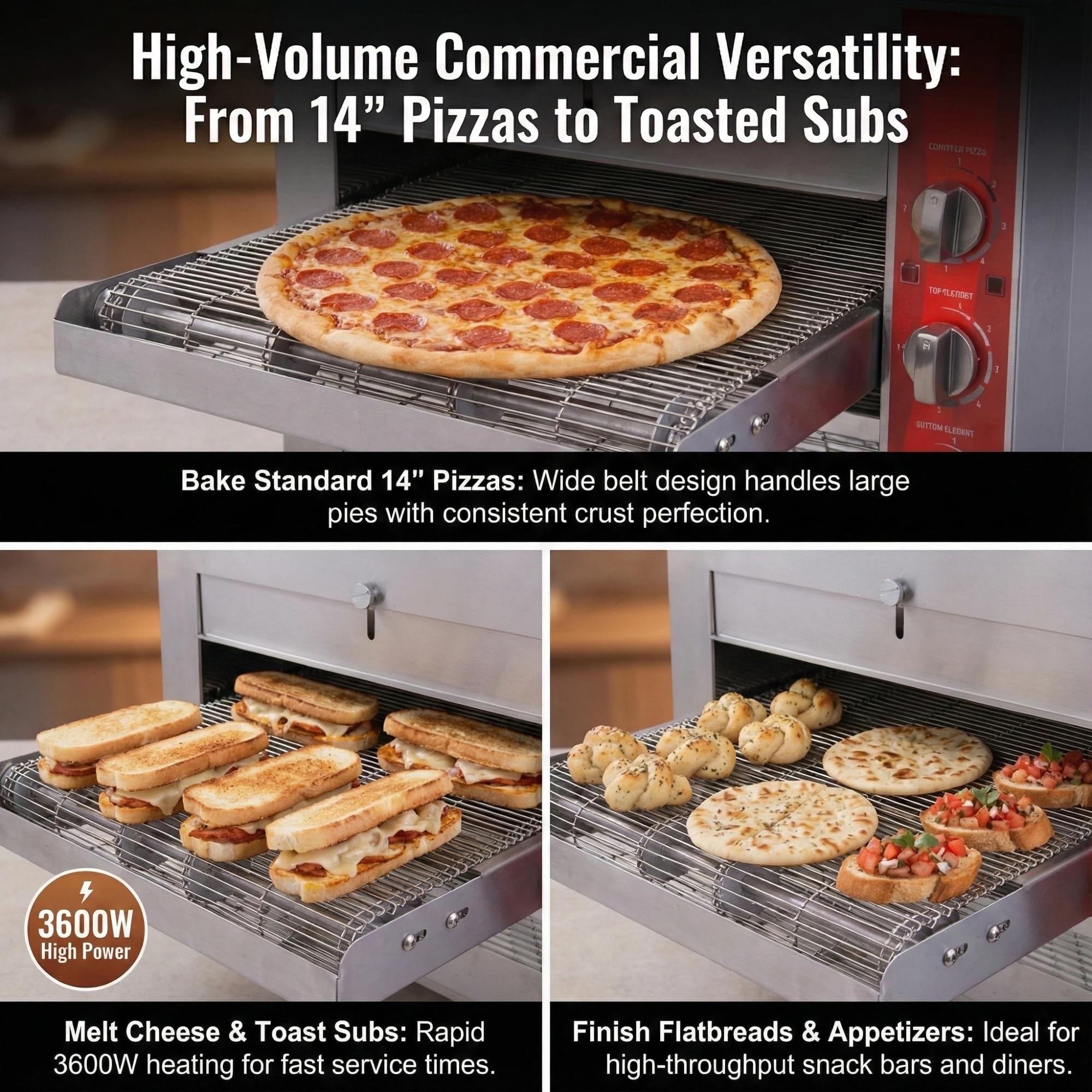 EasyRose 14" Commercial Conveyor Pizza Oven, 240V 3600W Stainless Steel Countertop Toaster Oven for Pizza & Sandwiches - Image 7