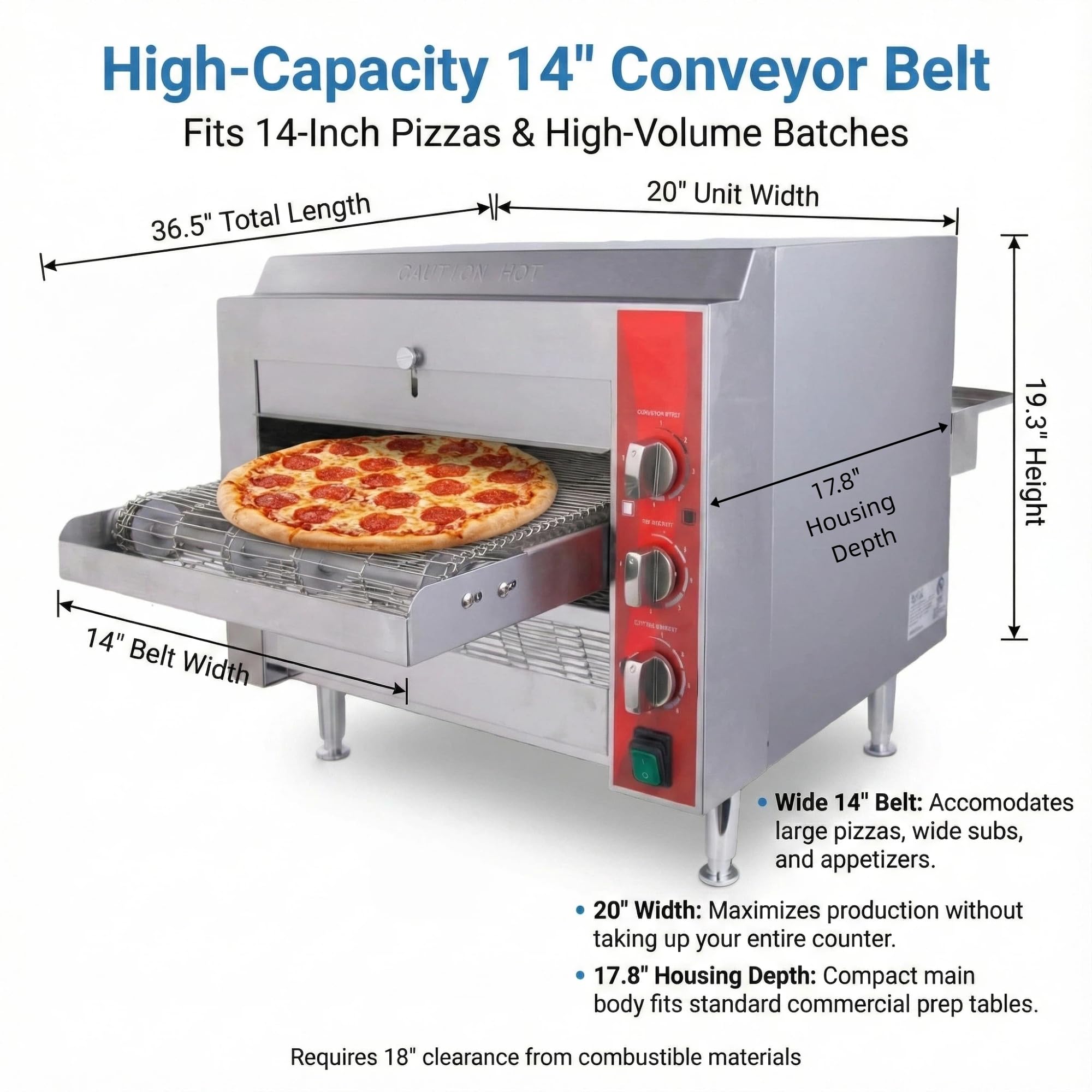 EasyRose 14" Commercial Conveyor Pizza Oven, 240V 3600W Stainless Steel Countertop Toaster Oven for Pizza & Sandwiches - Image 2