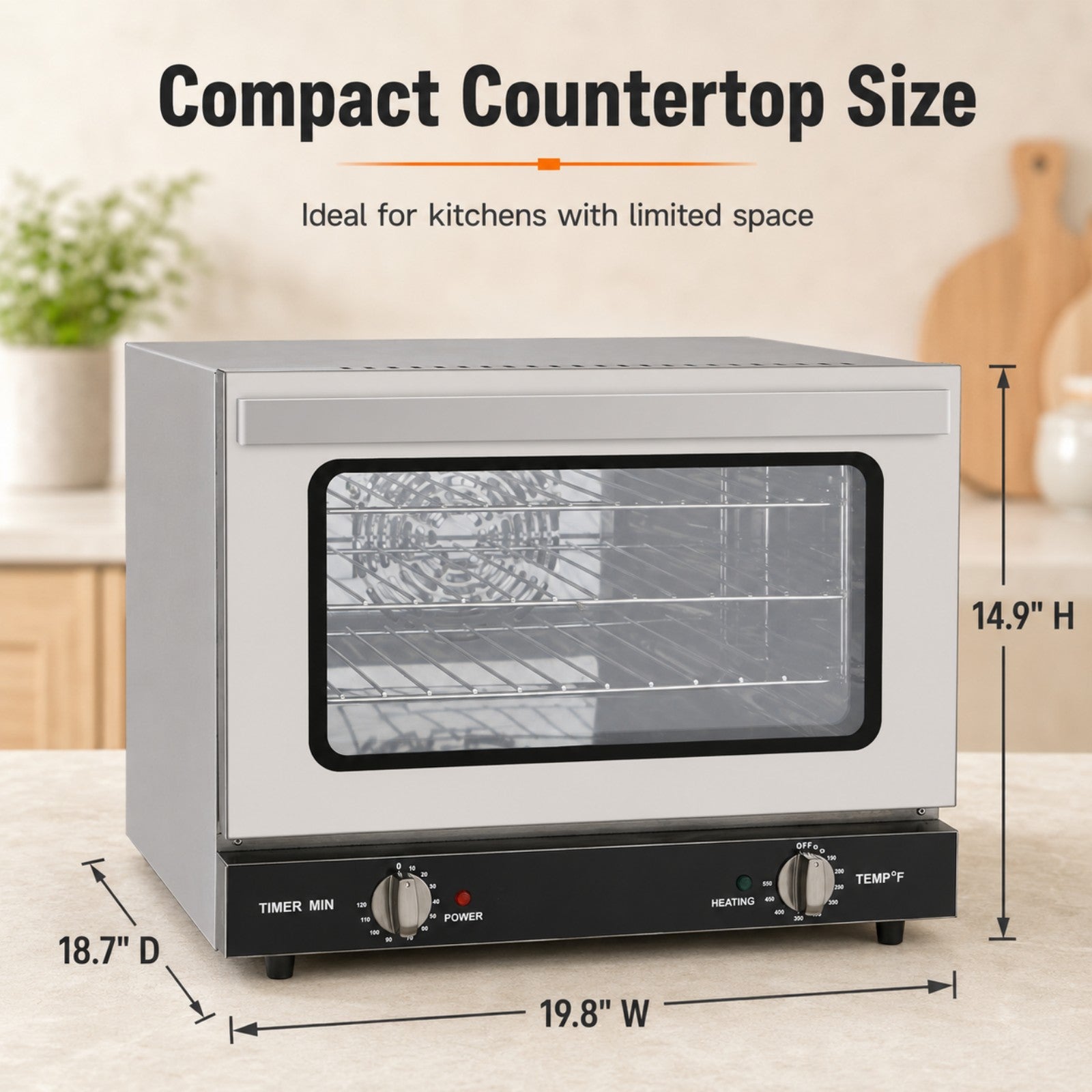 EasyRose 21L Commercial Countertop Convection Oven, 1440W, 3 Racks, Stainless Steel, 150–500°F - Image 2
