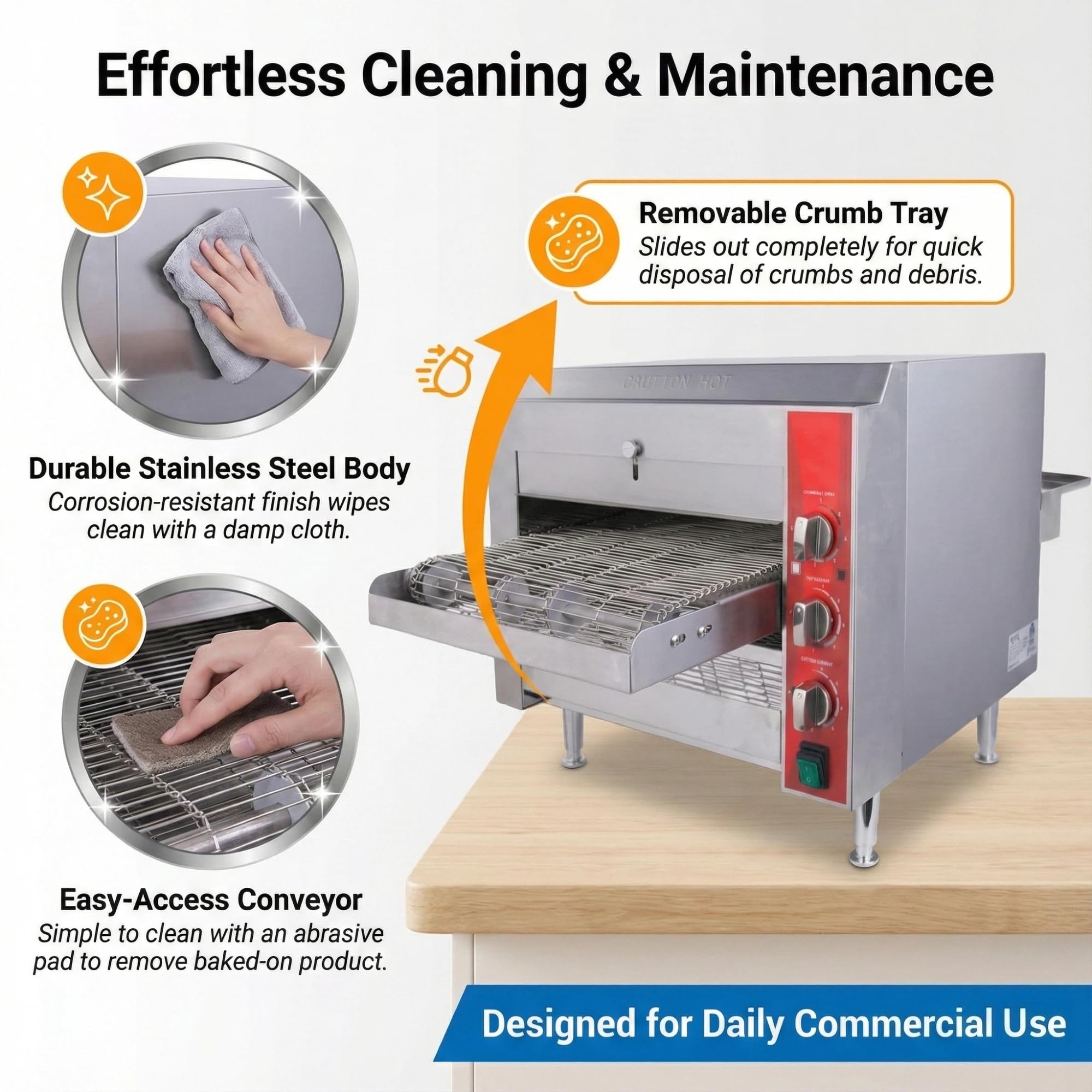 EasyRose 14" Commercial Conveyor Pizza Oven, 240V 3600W Stainless Steel Countertop Toaster Oven for Pizza & Sandwiches - Image 3