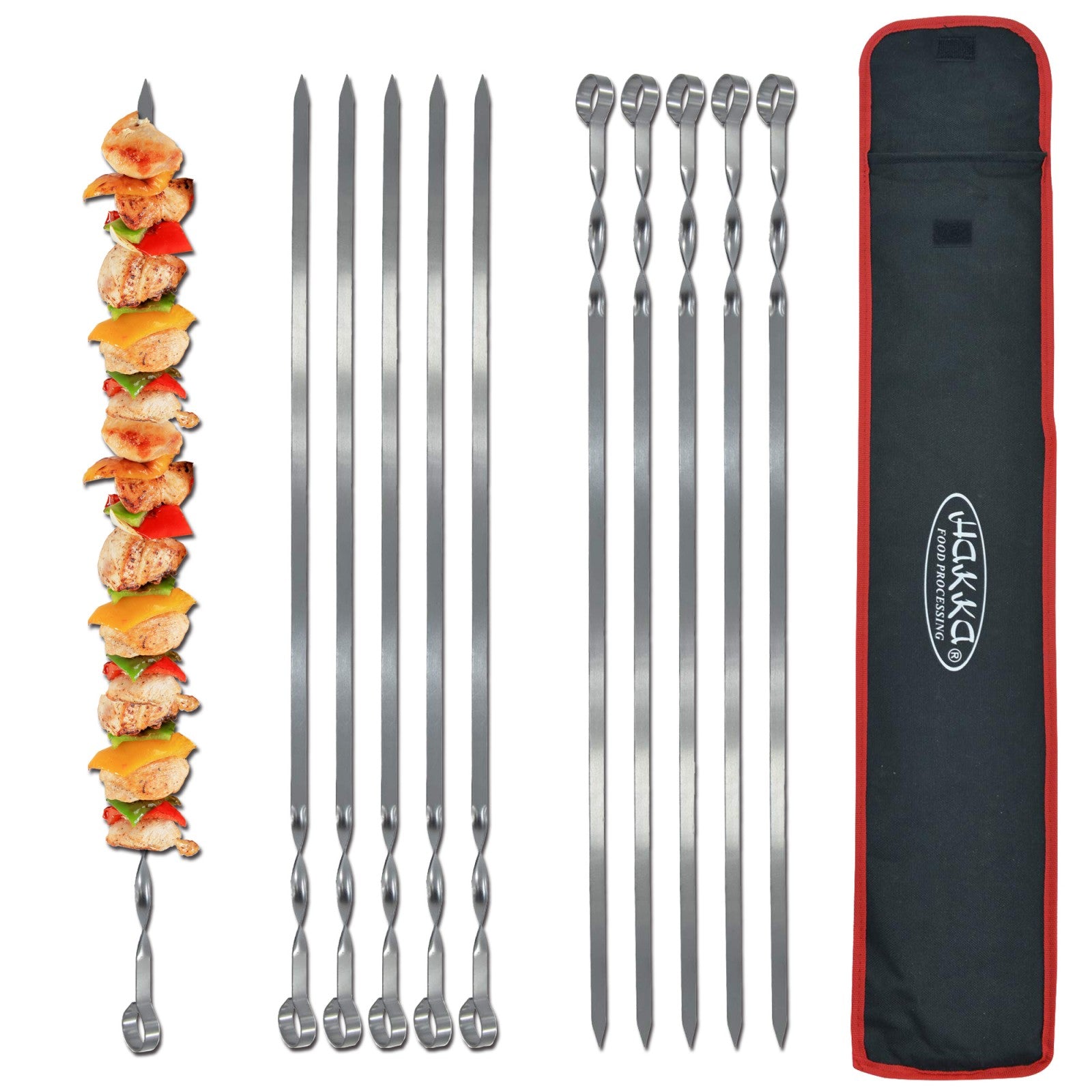 MorganGastro Stainless Steel Barbecue Skewers, 24" Heavy Duty Metal Shish Kabob Skewers for Grilling Reusable Kabob Sticks with NonSlip Ring Handle,Set of 10