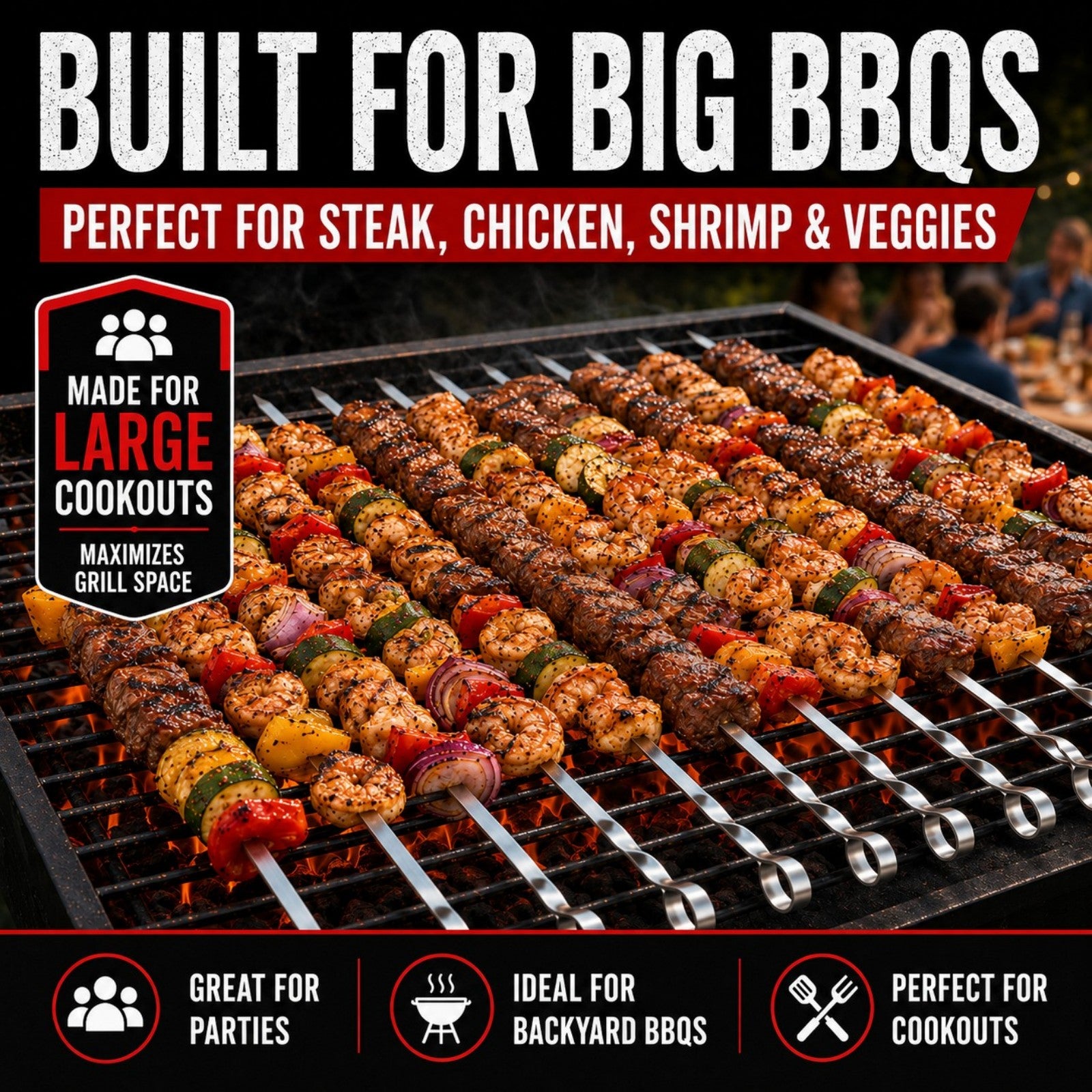 MorganGastro Stainless Steel Barbecue Skewers, 24" Heavy Duty Metal Shish Kabob Skewers for Grilling Reusable Kabob Sticks with NonSlip Ring Handle,Set of 10 - Image 7