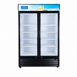 MorganGastro 42.4 Cu. Ft. / 1200L Commercial Double Glass Door Merchandiser with Lightbox, 8 Adjustable Shelves & LED Lighting