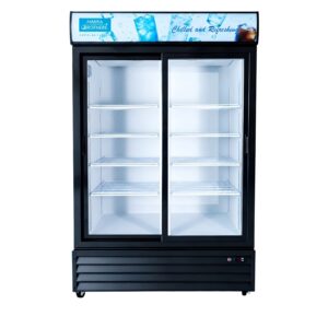 MorganGastro 42.4 Cu. Ft / 1200L Commercial Double Sliding Glass Door Merchandiser with Lightbox, 8 Adjustable Shelves & LED Lighting