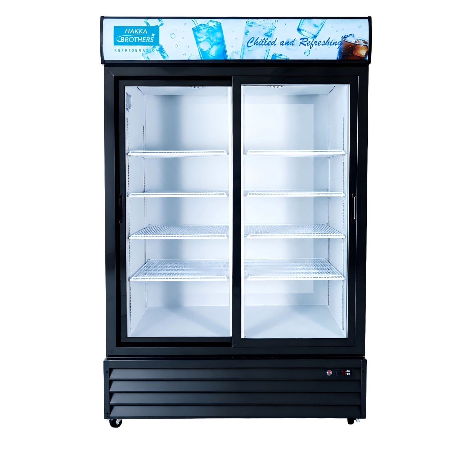 MorganGastro 42.4 Cu. Ft / 1200L Commercial Double Sliding Glass Door Merchandiser with Lightbox, 8 Adjustable Shelves & LED Lighting