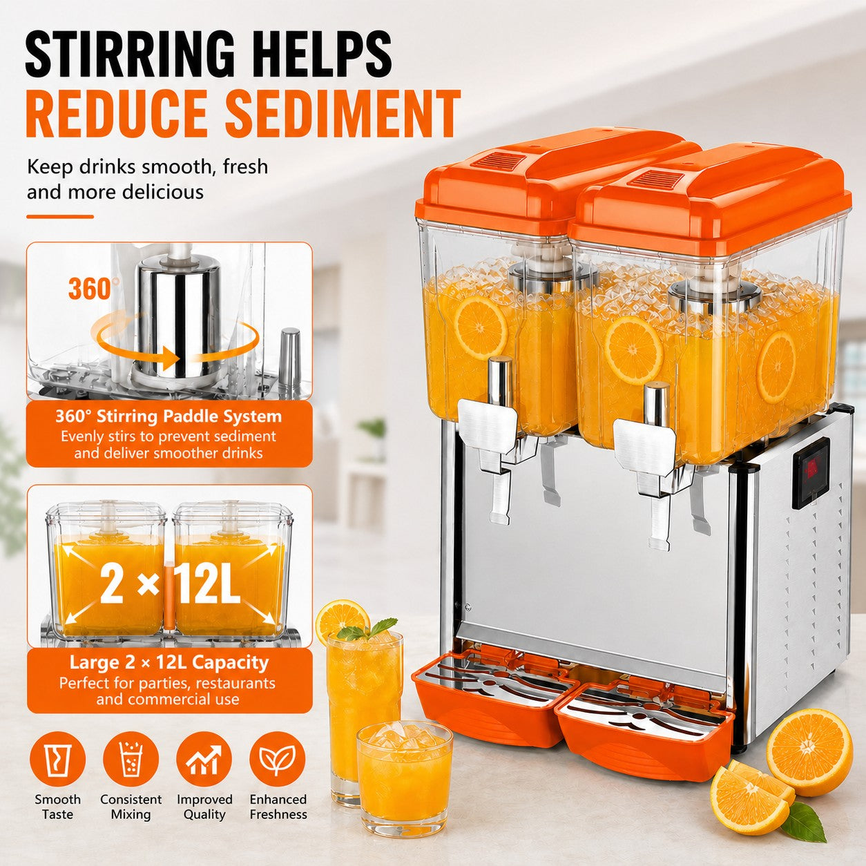 MorganGastro 2 x 12L Dual Bowl Refrigerated Beverage Dispenser, Commercial Juice Dispenser for Cold Drinks - Image 3