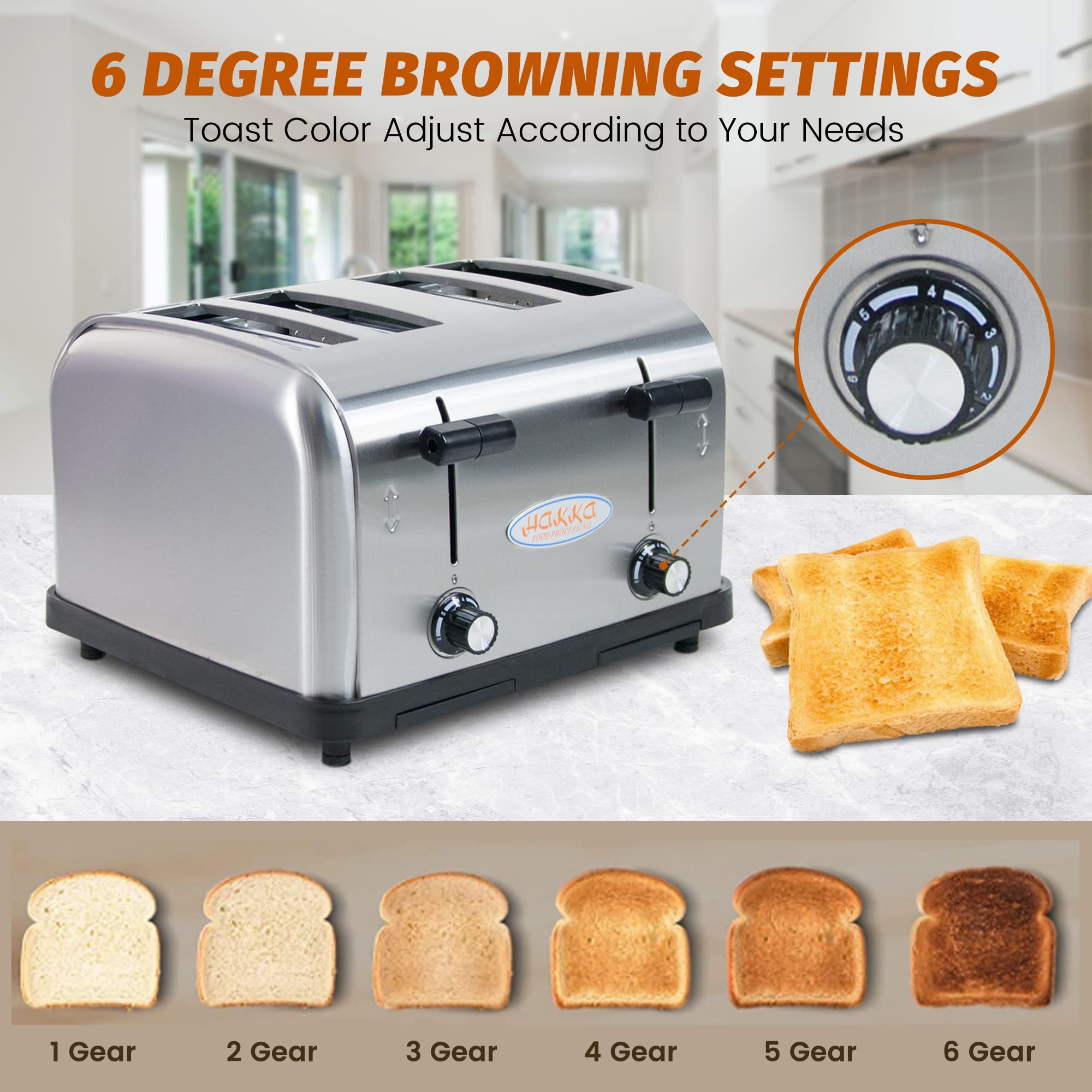 MorganGastro 4 Slice Commercial Toaster, 1800W Stainless Steel Bread Toaster with 6 Browning Settings, 1.5" Extra Wide Slots, Auto Pop-Up - Image 6