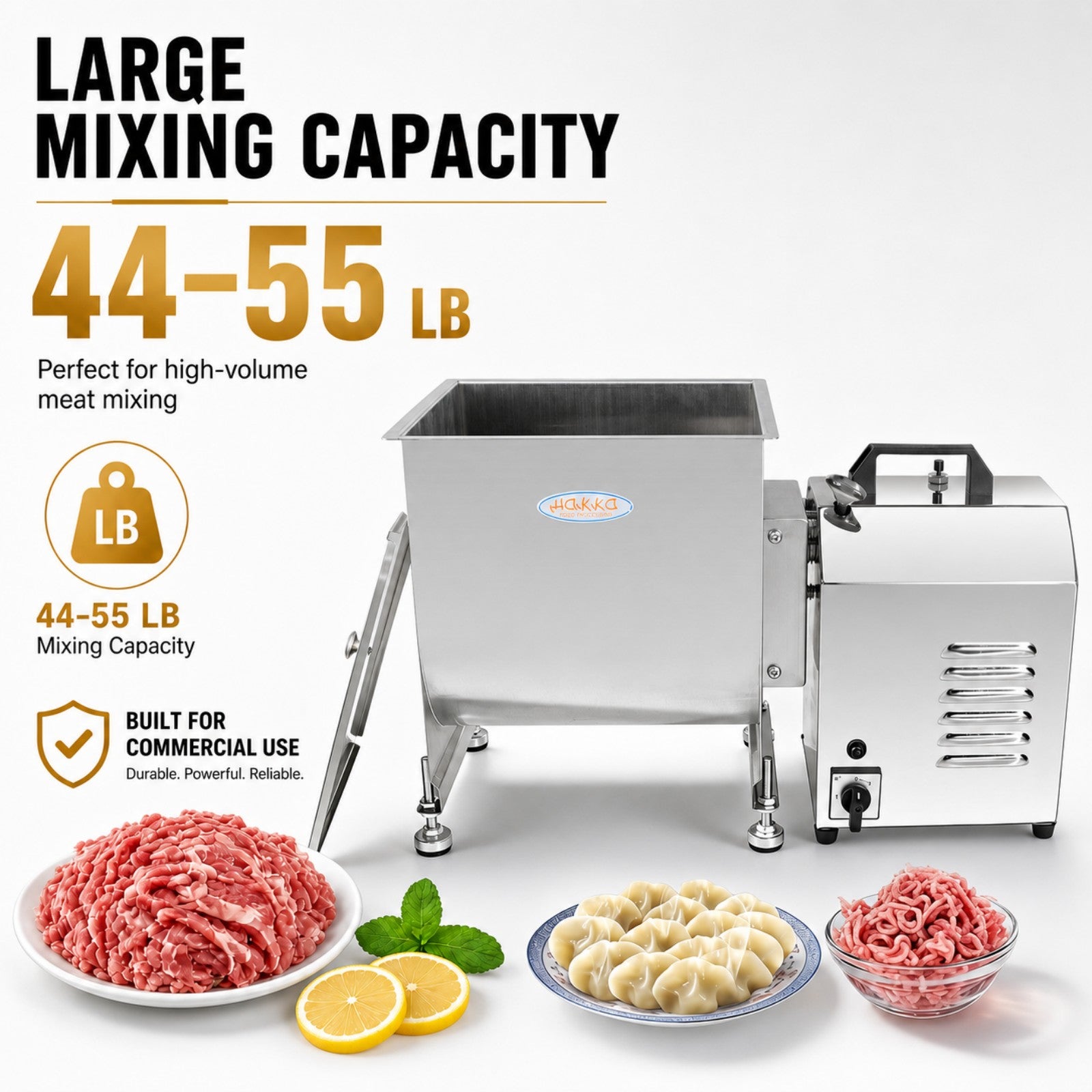 MorganGastro 22.5L/45 lbs Commercial Electric Meat Mixer with Motor, Stainless Steel Mixing Machine - Image 3