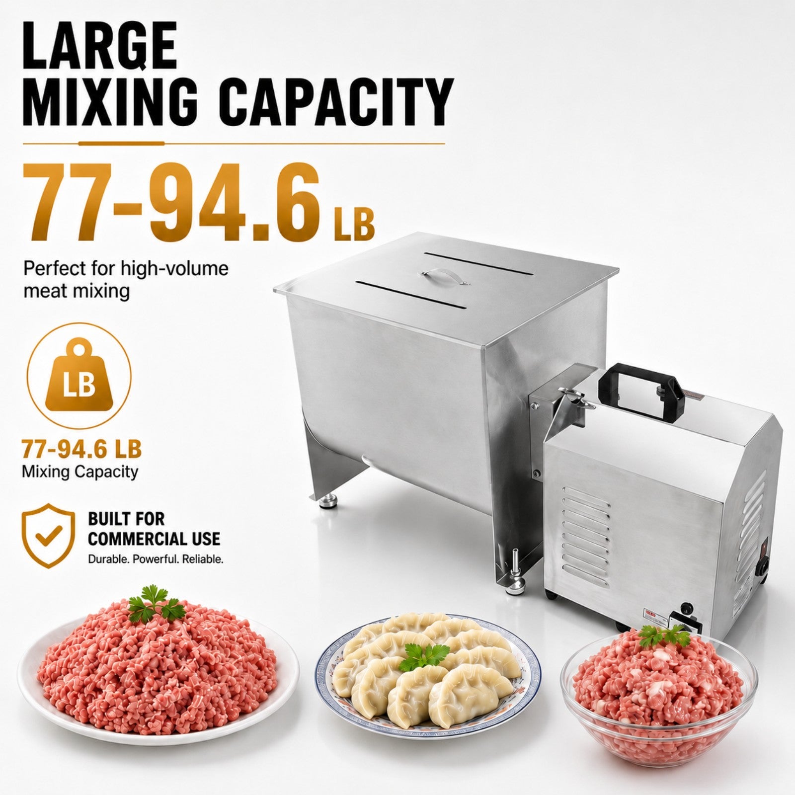 MorganGastro 37.5L/85 lbs Commercial Electric Meat Mixer with High-Power Motor, Stainless Steel Mixing Machine - Image 3