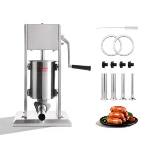 MorganGastro 3L/7lb Manual Sausage Stuffer, 2-Speed Stainless Steel Vertical Meat Filler with 4 Nozzles
