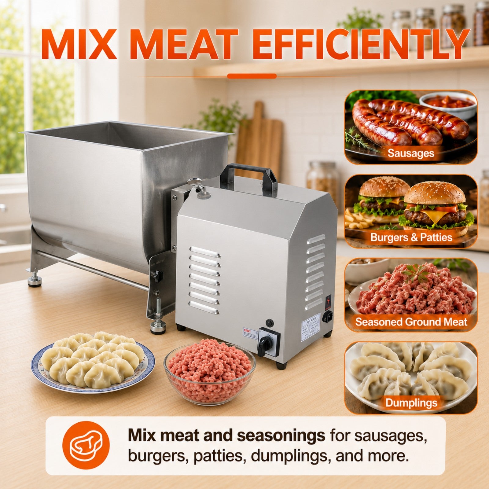 MorganGastro 22.5L/45 lbs Commercial Electric Tilting Meat Mixer with Motor, Stainless Steel Mixing Machine - Image 8