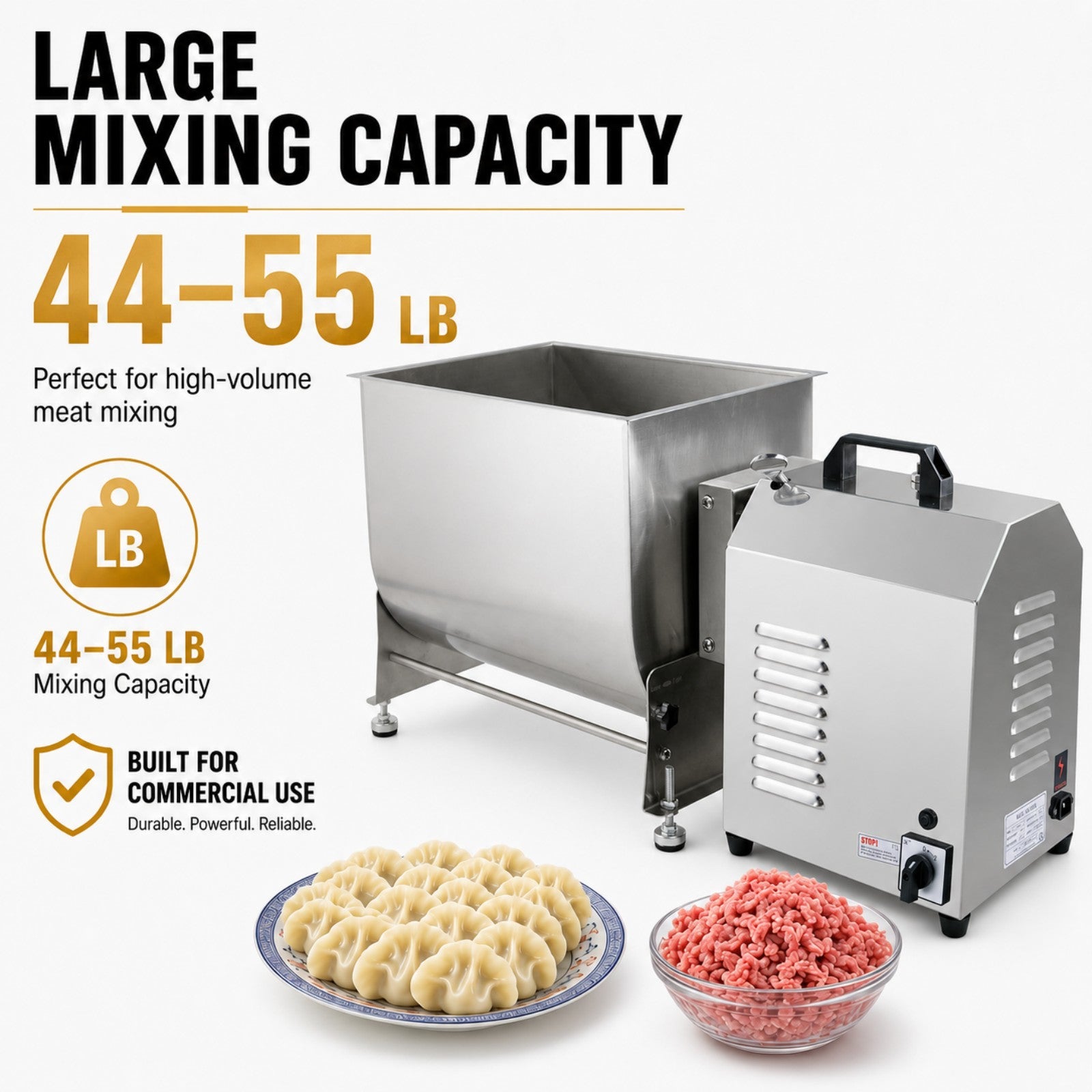MorganGastro 22.5L/45 lbs Commercial Electric Tilting Meat Mixer with Motor, Stainless Steel Mixing Machine - Image 3