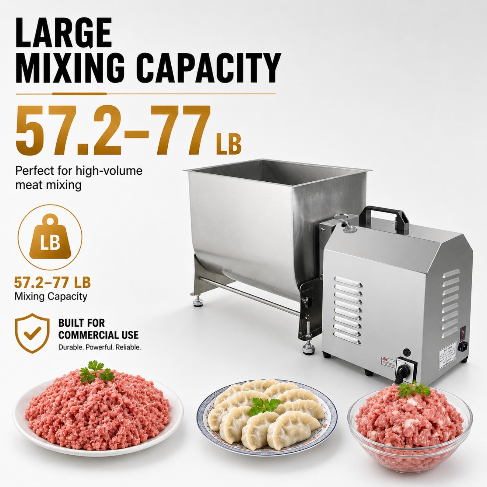 MorganGastro 30L/60 lbs Commercial Electric Tilting Meat Mixer with Motor, Stainless Steel Mixing Machine - Image 3