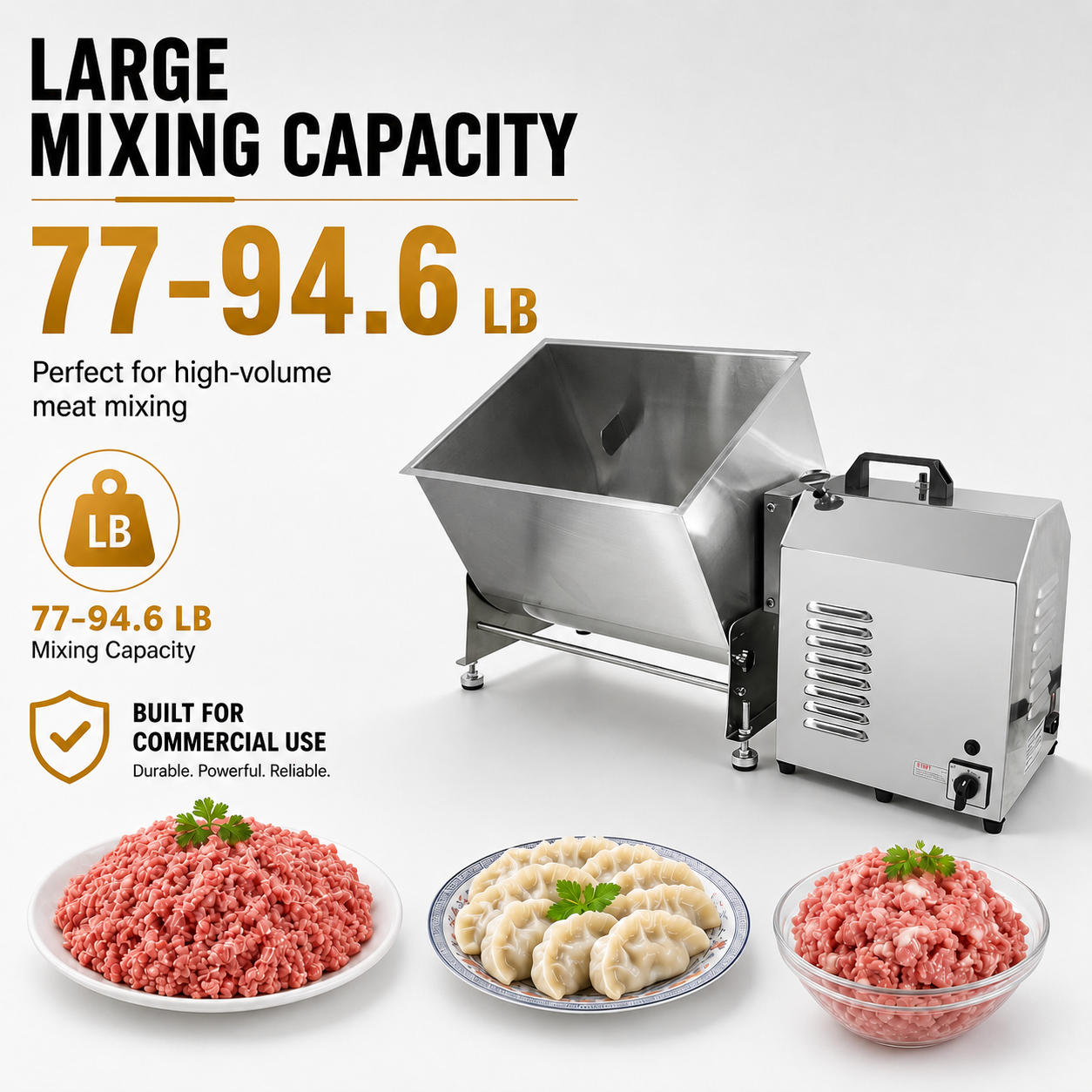 MorganGastro 37.5L/85 lbs Commercial Electric Tilting Meat Mixer with High-Power Motor, Stainless Steel Mixing - Image 3