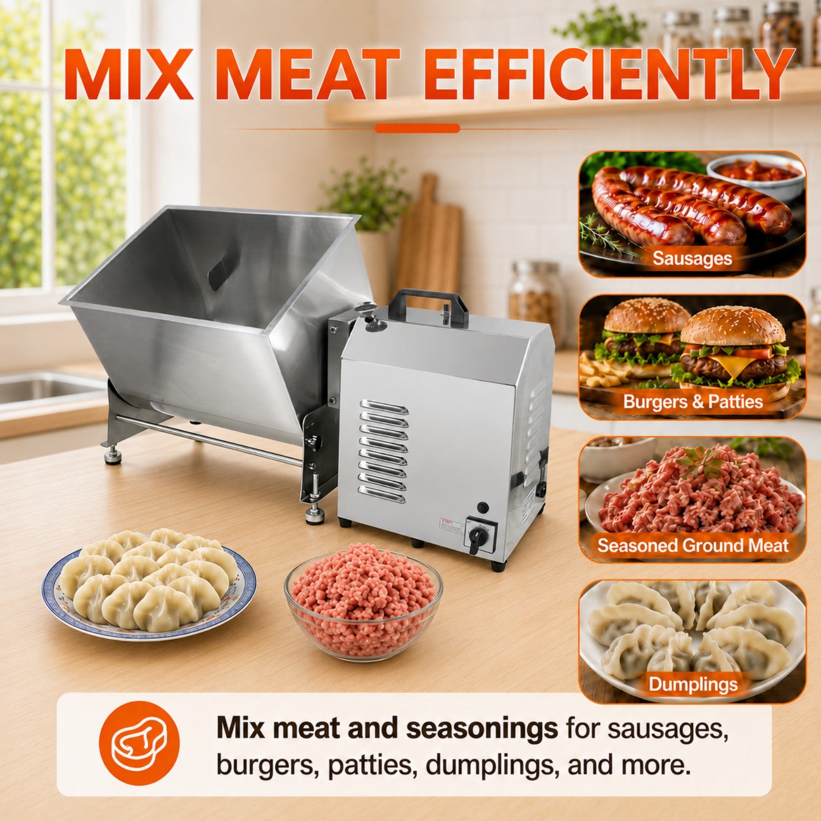 MorganGastro 45L/90 lbs Commercial Electric Tilting Meat Mixer with High-Power Motor, Stainless Steel Mixing Machine - Image 8