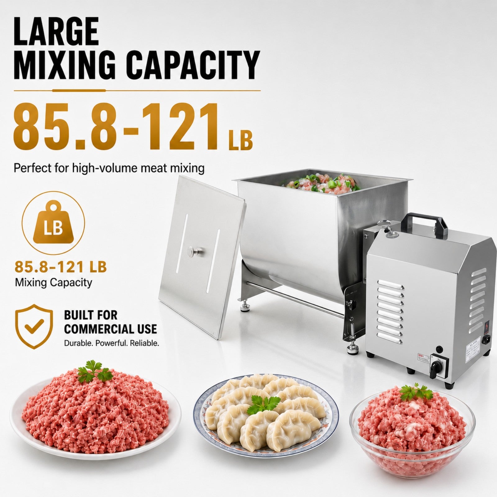MorganGastro 45L/90 lbs Commercial Electric Tilting Meat Mixer with High-Power Motor, Stainless Steel Mixing Machine - Image 3