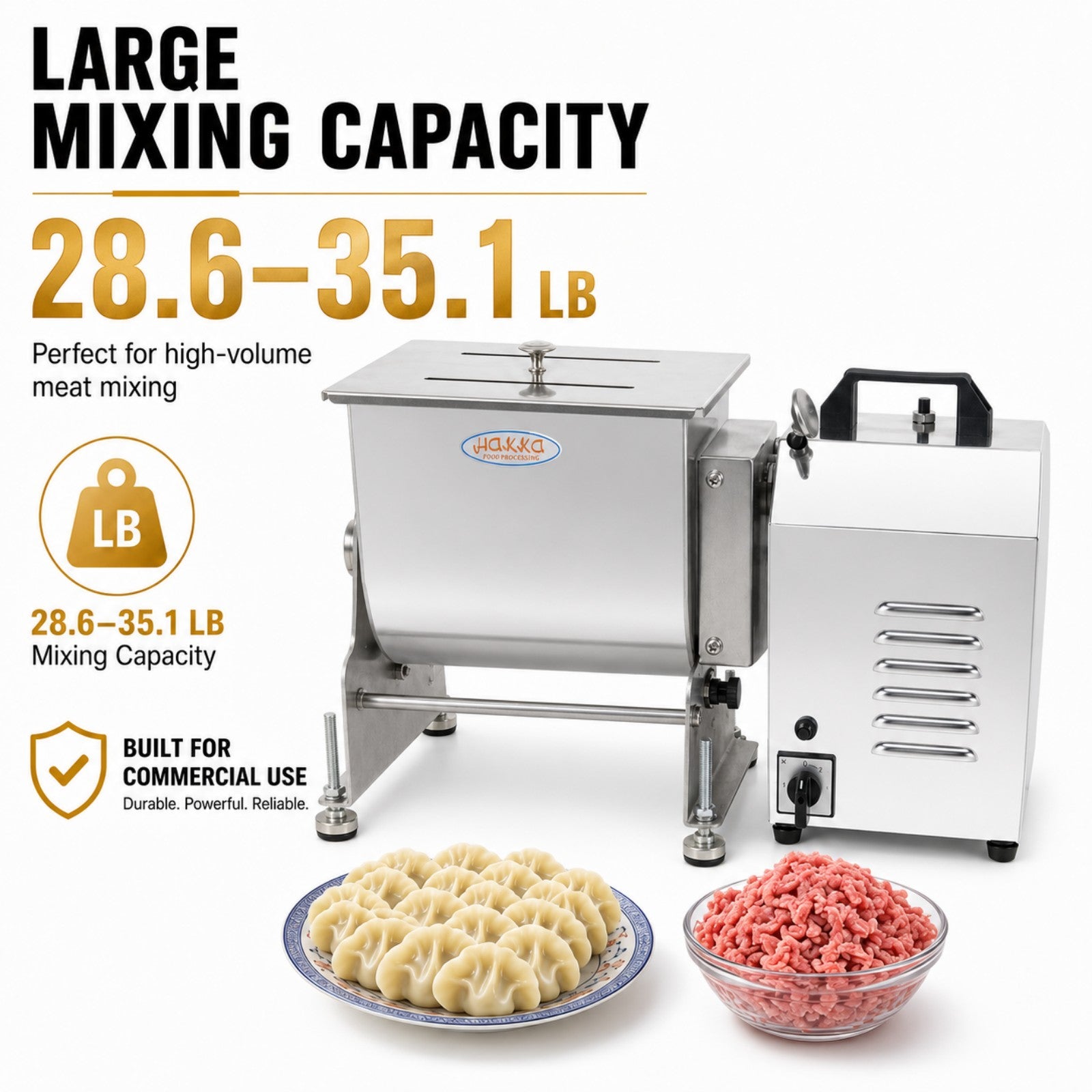MorganGastro 15L/30lb Tilt Tank Electric Meat Mixer with 300W Motor, Stainless Steel Commercial Meat Mixer - Image 3