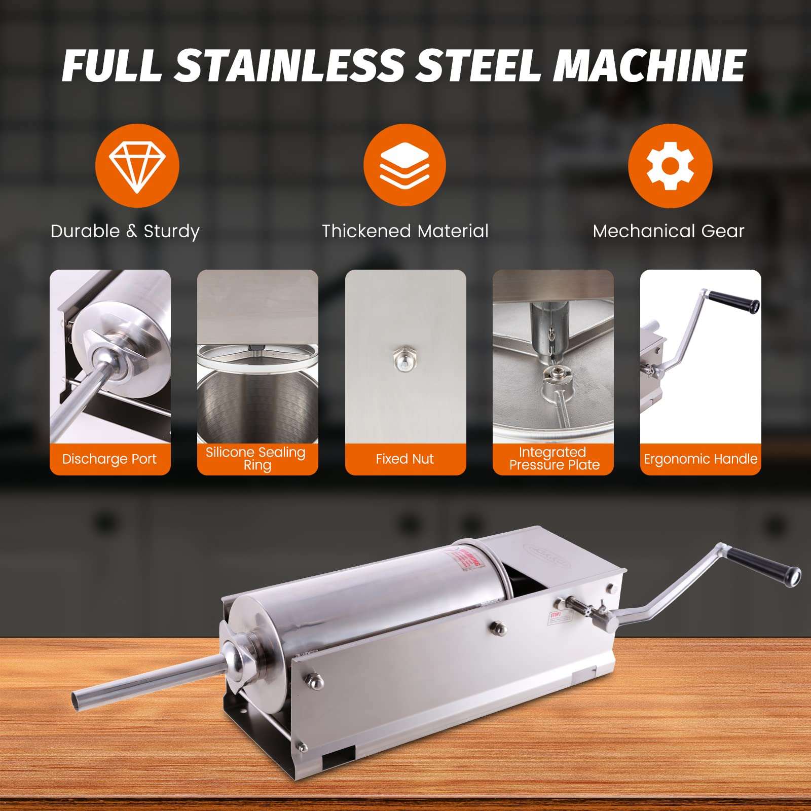 MorganGastro 11 Lbs(5liter) Sausage Stuffer 2 Speed Stainless Steel Horizontal Sausage Filler(Official Refurbishment) - Image 3