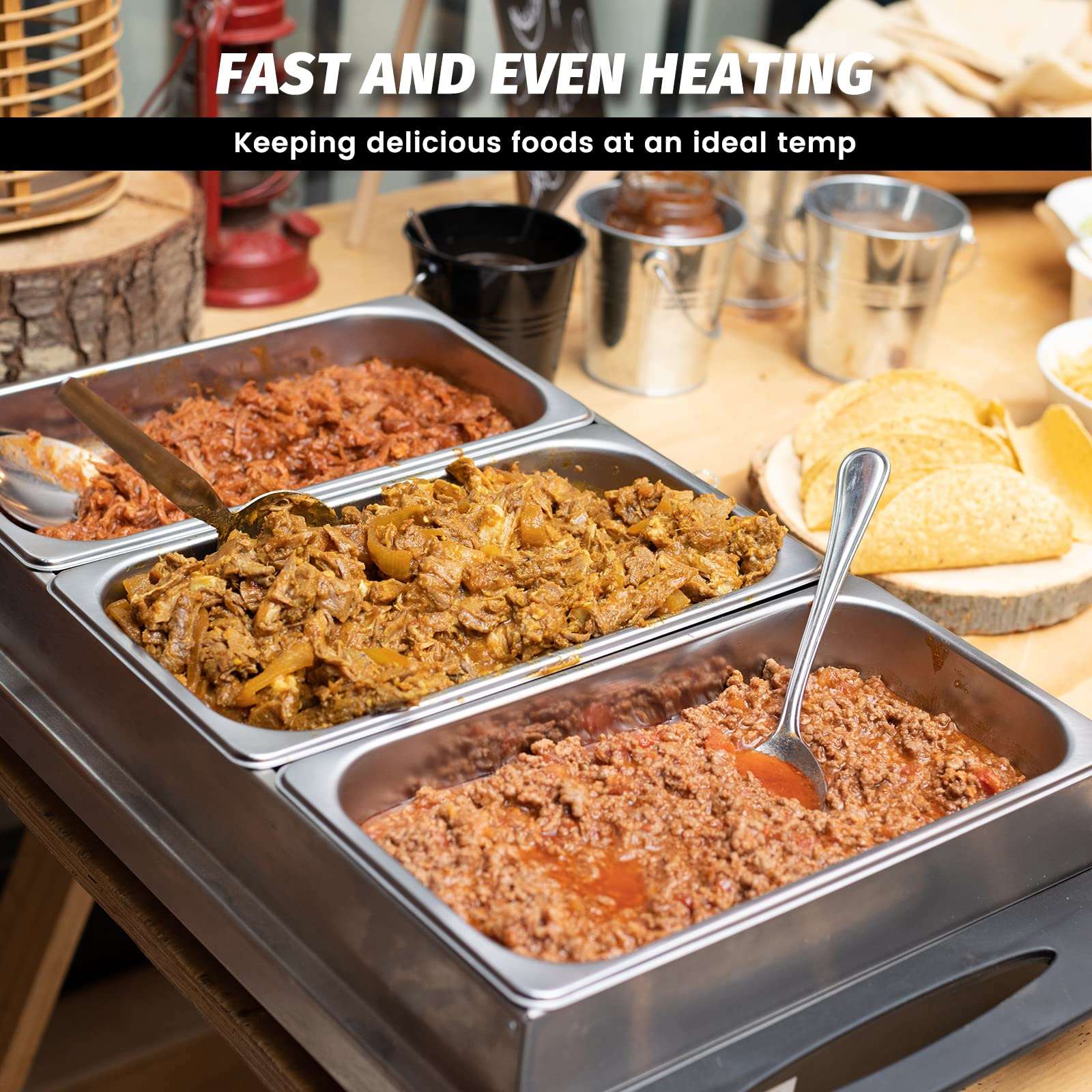 EasyRose Commercial Food Warmer 2-Pan Steam Table Food Warmer with Temperature Control & Lids, Electric Warming Trays for Food or Sauces-120V, 1200W, 10.6 QT/Pan(Official Refurbishment) - Image 3