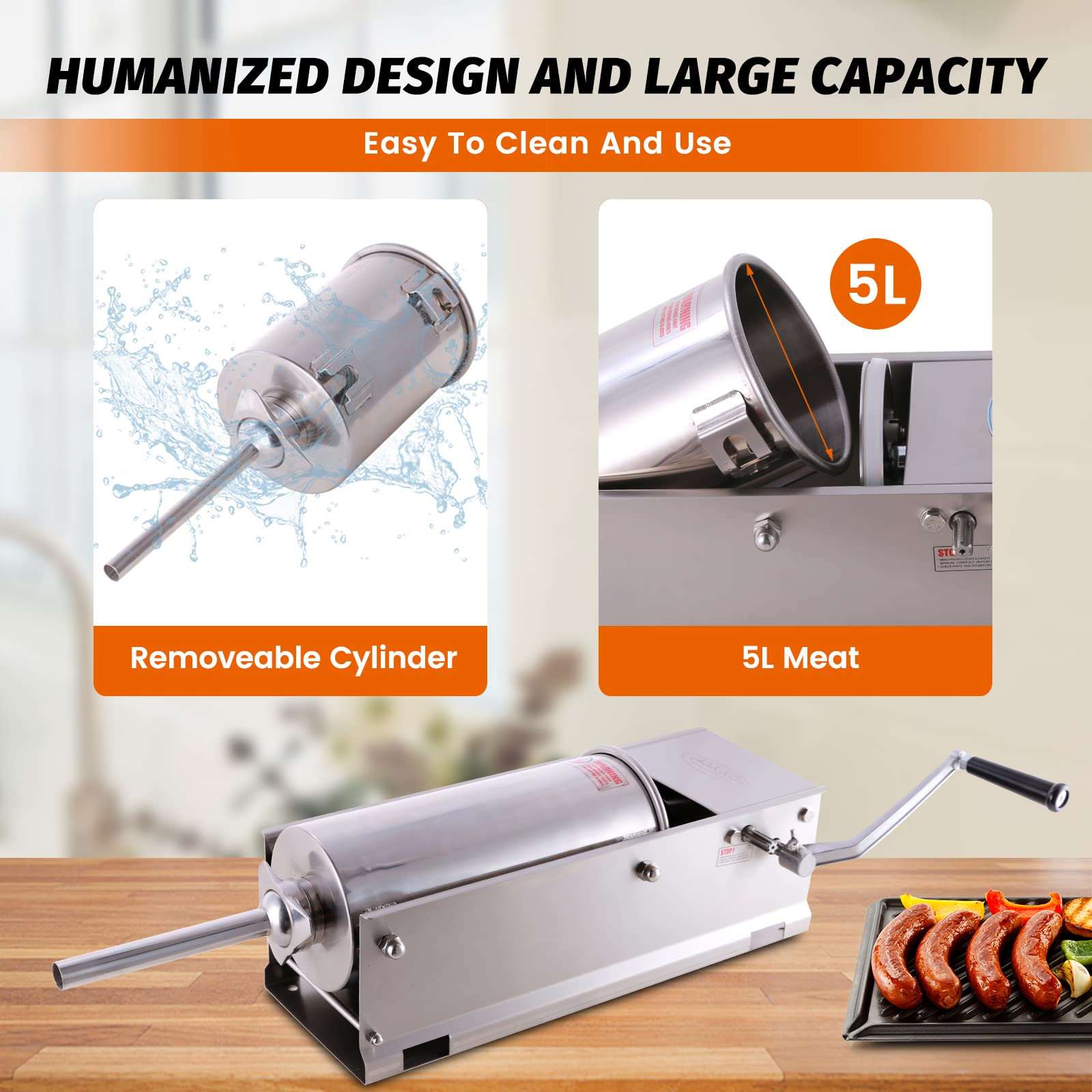 MorganGastro 11 Lbs(5liter) Sausage Stuffer 2 Speed Stainless Steel Horizontal Sausage Filler(Official Refurbishment) - Image 5