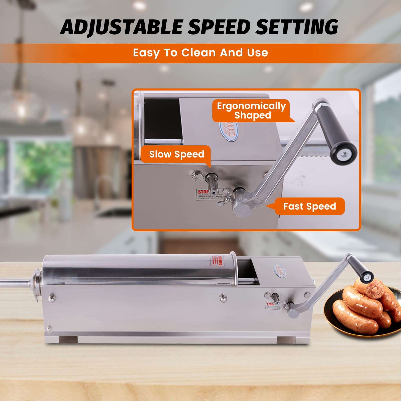 MorganGastro 11 Lbs(5liter) Sausage Stuffer 2 Speed Stainless Steel Horizontal Sausage Filler(Official Refurbishment) - Image 6