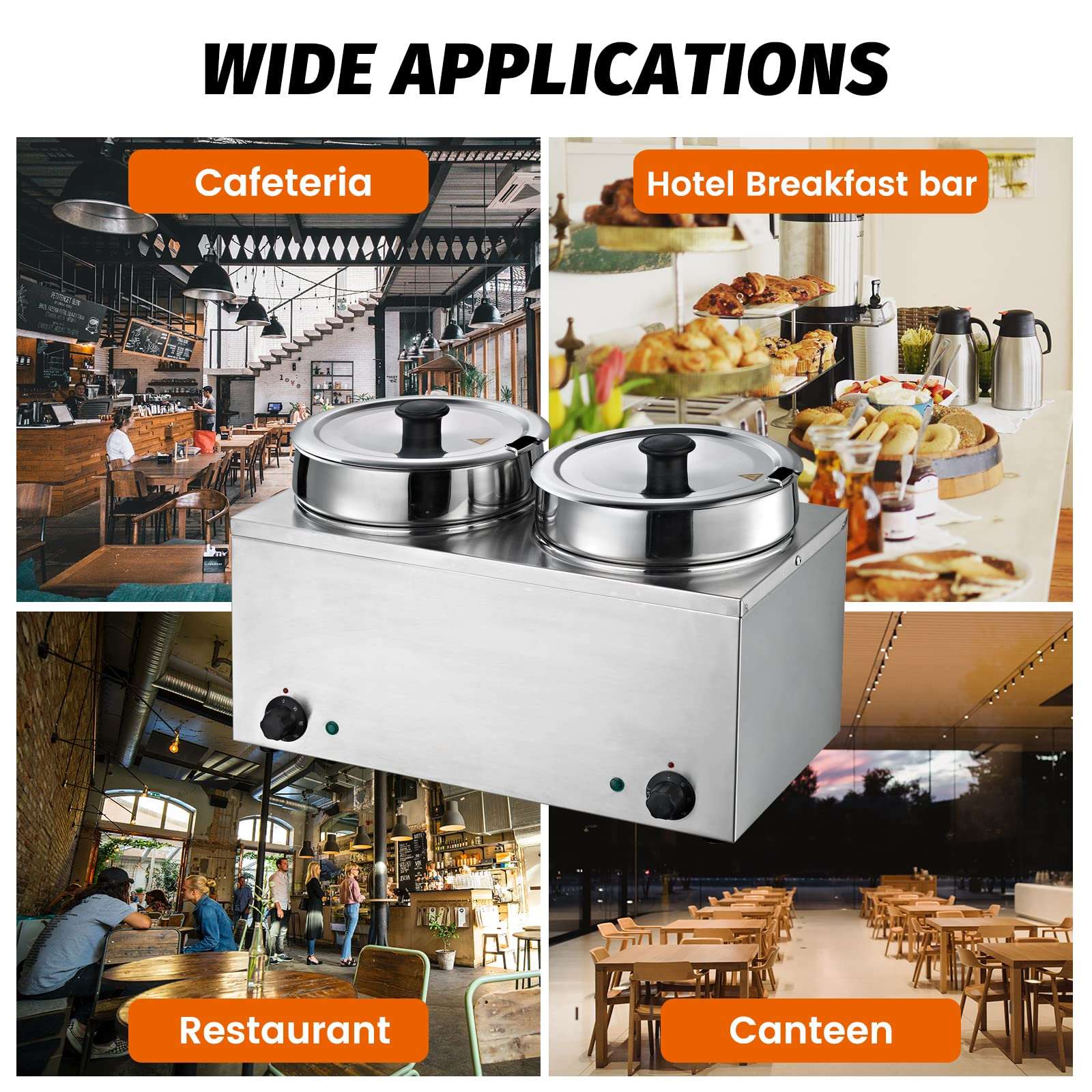 EasyRose Commercial Food Warmer 2X3.7QT Round Soup Pot Steam Table Food Warmer Buffet Bain Marie Pot with Temperature Control & Lids, - 110V, 400W - Image 6