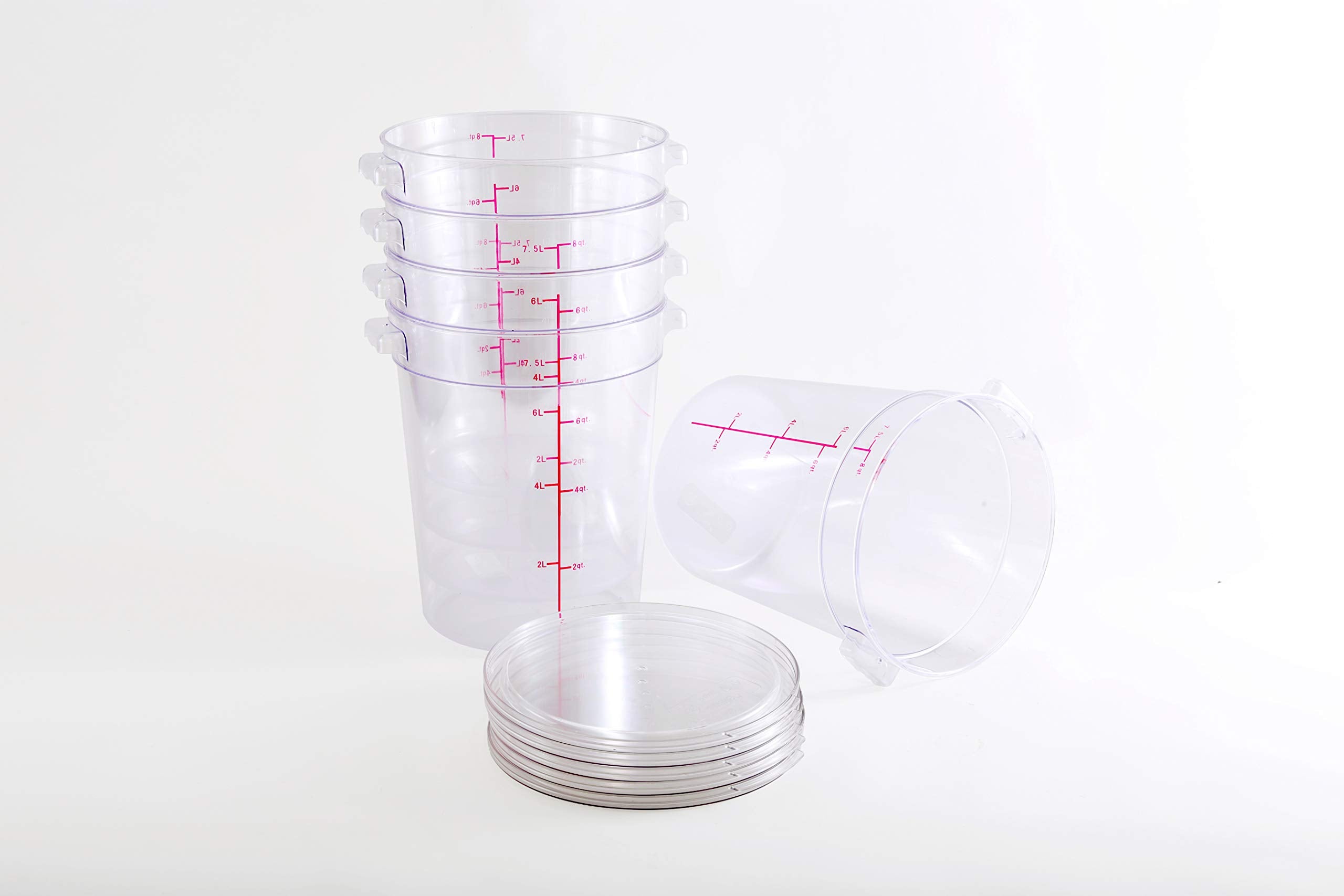 Clivia 8 Qt Commercial Grade Round Food Storage Containers with Lids,Polycarbonate,Clear - Case of 5