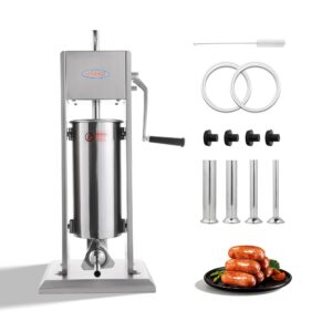 MorganGastro 5L/11lb Manual Sausage Stuffer, 2-Speed Stainless Steel Vertical Meat Filler with 4 Nozzles