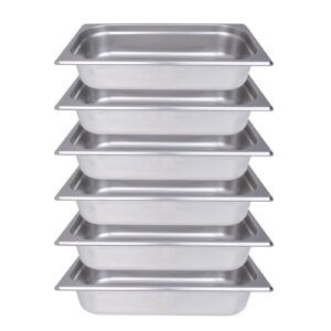 Clivia 1/3 Size Stainless Steel Food Pans,2.5"Deep Food Containers- Pack of 6
