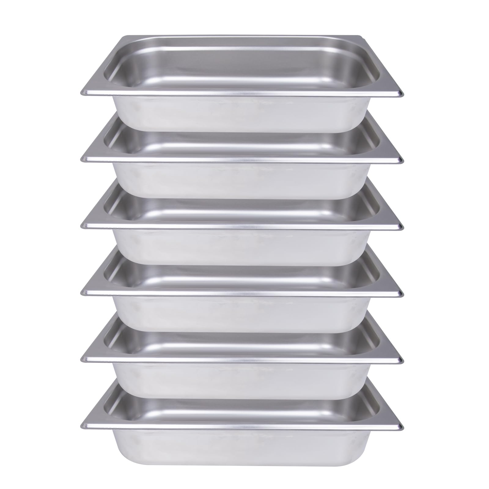 Clivia 1/3 Size Stainless Steel Food Pans,2.5"Deep Food Containers- Pack of 6