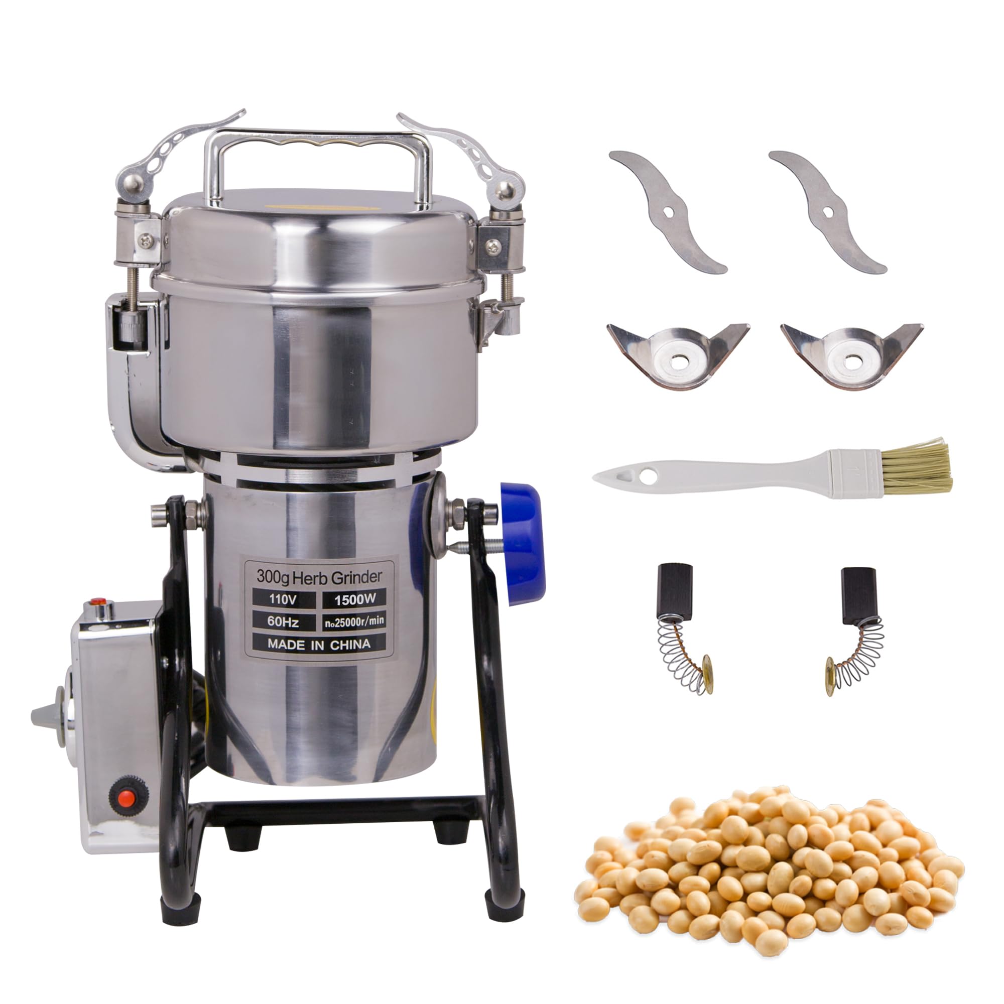 MorganGastro Grain Mill 300g High Speed Food Electric Stainless Steel Powder MillSeeds Flour Nut Pill Wheat Corn Herbs Spices Powder Machine,1500W