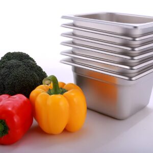 Cliva 1/6 Size Stainless Steel Food Pans,4"Deep Gastronorm Containers- Pack of 6