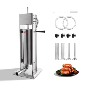 MorganGastro 7L/15lb Manual Sausage Stuffer, 2-Speed Stainless Steel Vertical Meat Filler with 4 Nozzles