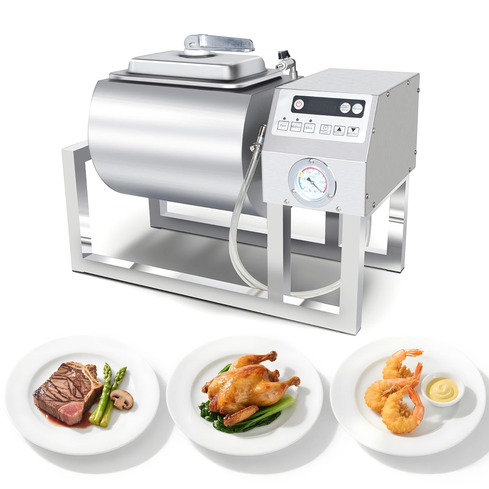 EasyRose 18L/36lb Commercial Vacuum Meat Tumbler Marinator, 3-Speed Stainless Steel Marinating Machine