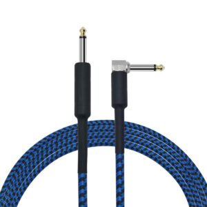 20Feet Musical Instrument Cable (Straight 1/4" TS to Right Angle 1/4" TS), for Electric Guitar,Bass Guitar,10Ft, Black and Blue Tweed Cloth
