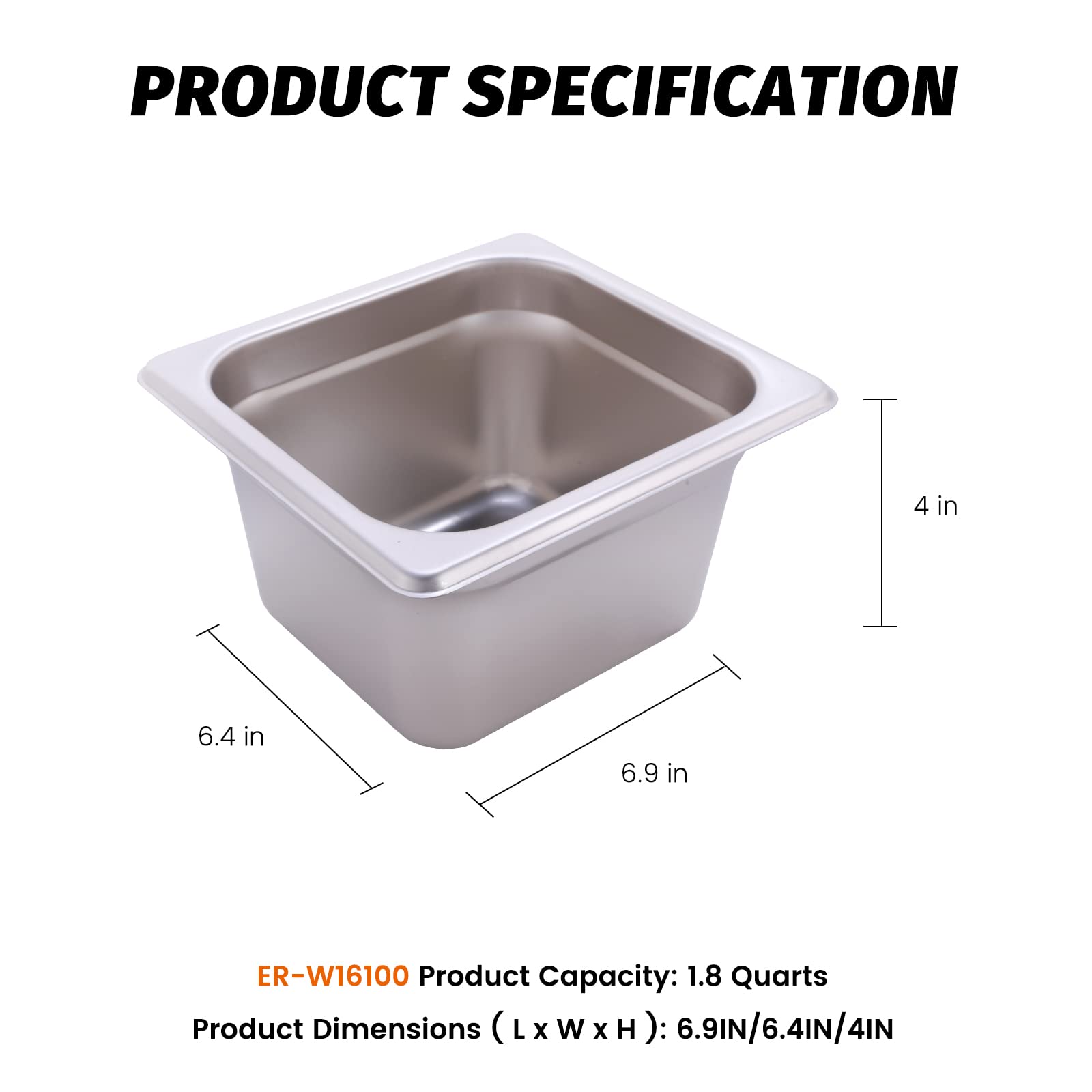 Cliva 1/6 Size Stainless Steel Food Pans,4"Deep Gastronorm Containers- Pack of 6 - Image 2