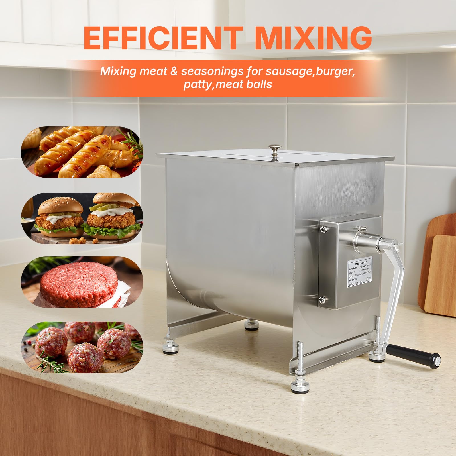 MorganGastro 15L/30lb Manual Meat Mixer, Fixed Stainless Steel Tank Sausage Mixer - Image 6