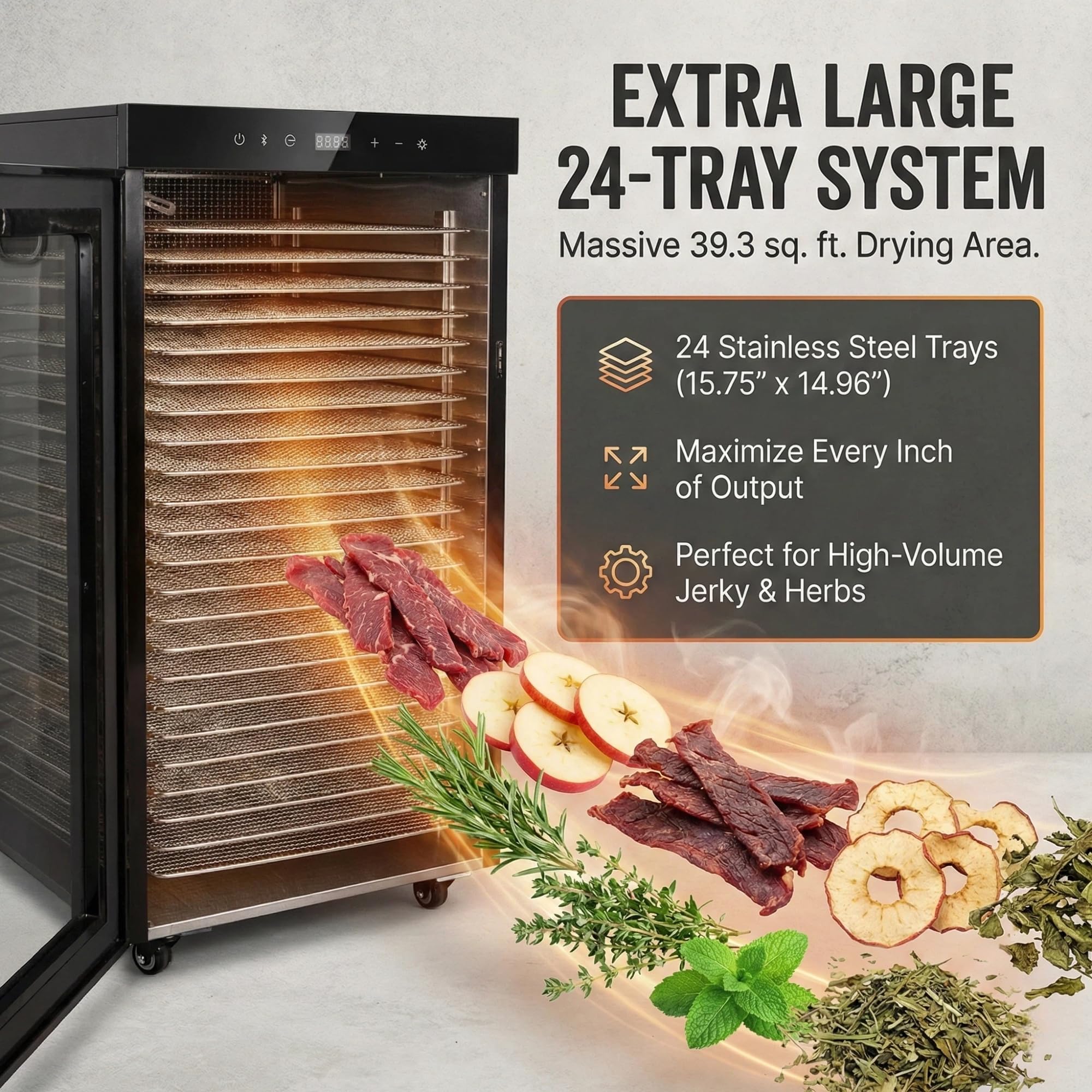 Morgangastro 24-Tray Food Dehydrator, 1600W, 86°F-194°F, 24H Timer, for Jerky, Fruits, Meat & Herbs - Image 2