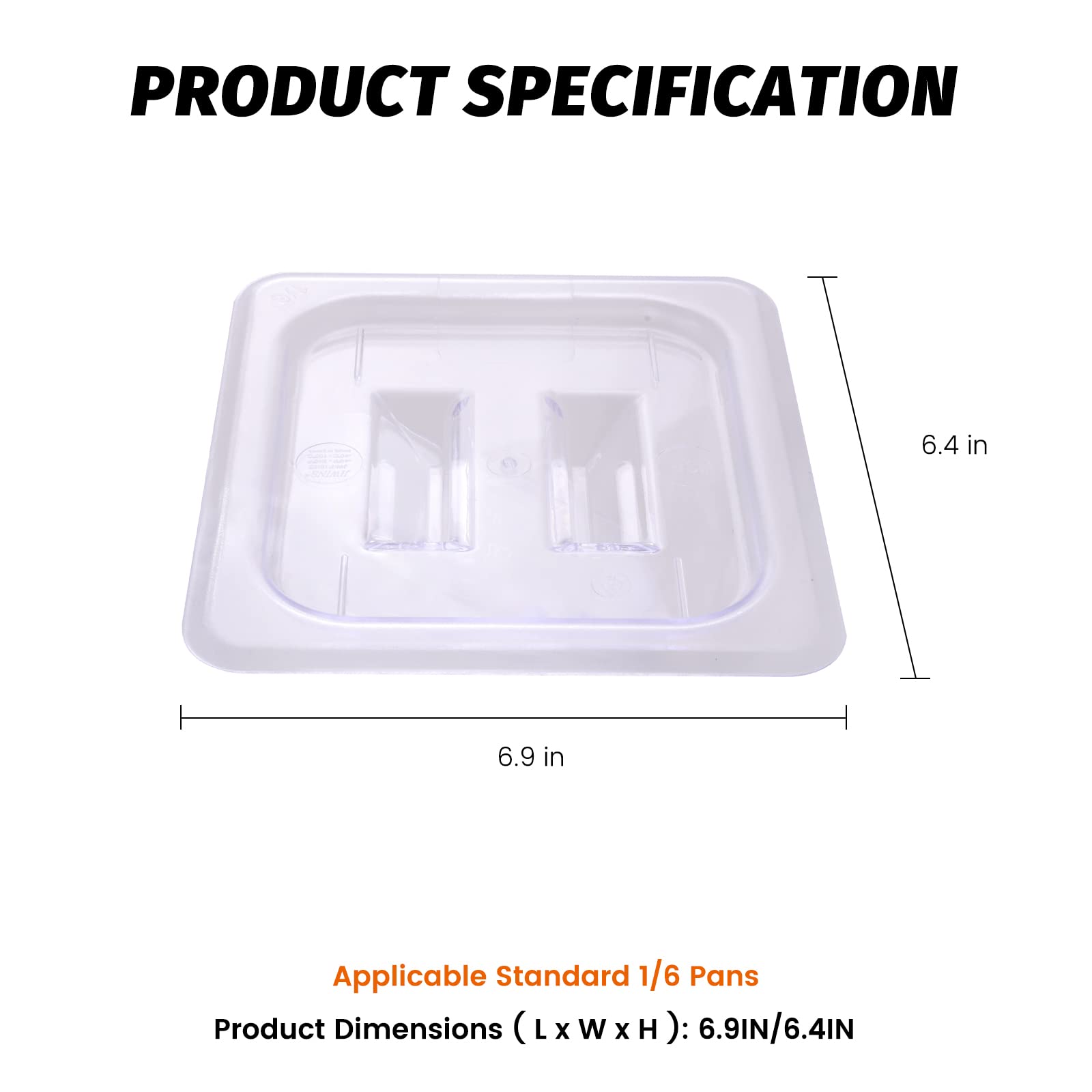 Clivia 6-Pcs Food Pan Lid 1/6 Size Clear Polycarbonate Hotel Pan Cover with handle - Image 2