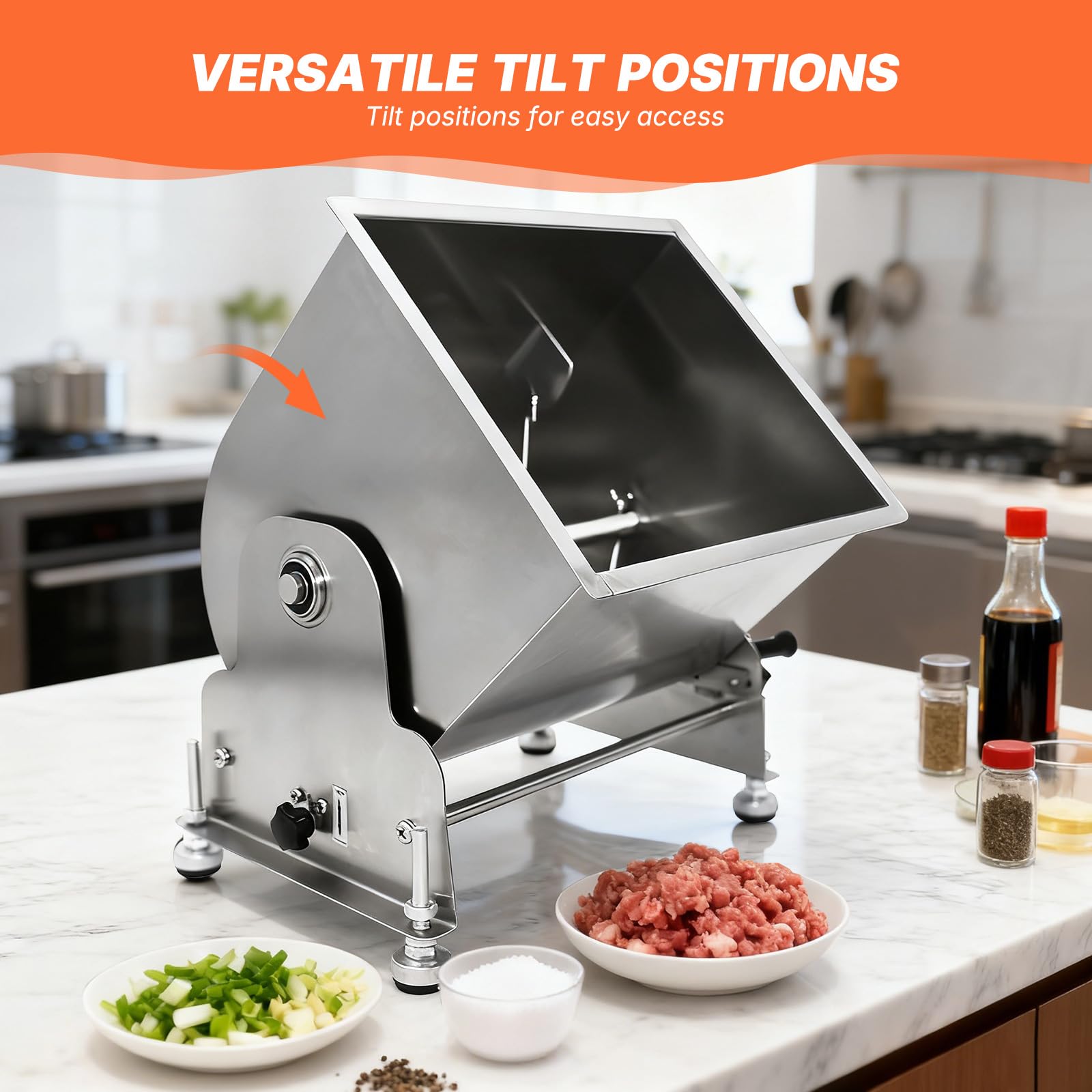MorganGastro 30L/60lb Manual Meat Mixer, Tilting Stainless Steel Tank Sausage Mixer - Image 6