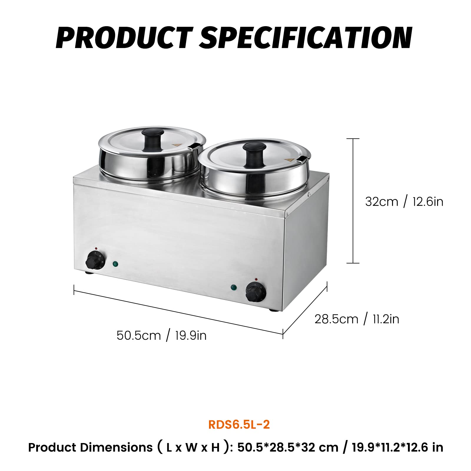EasyRose Commercial Food Warmer 2X3.7QT Round Soup Pot Steam Table Food Warmer Buffet Bain Marie Pot with Temperature Control & Lids, - 110V, 400W - Image 4