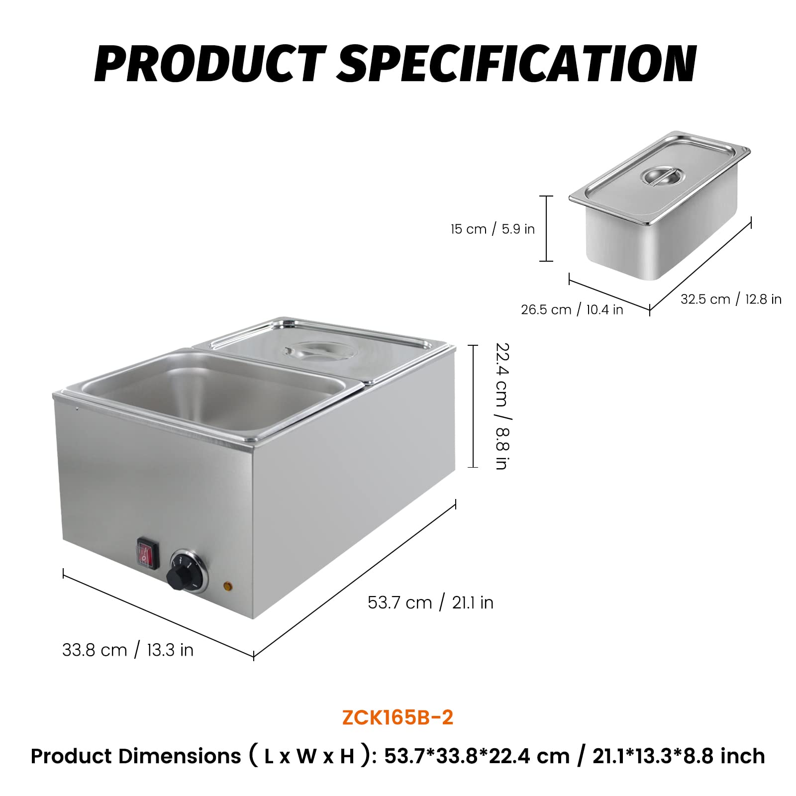 EasyRose Commercial Food Warmer 2-Pan Steam Table Food Warmer with Temperature Control & Lids, Electric Warming Trays for Food or Sauces-120V, 1200W, 10.6 QT/Pan(Official Refurbishment) - Image 2