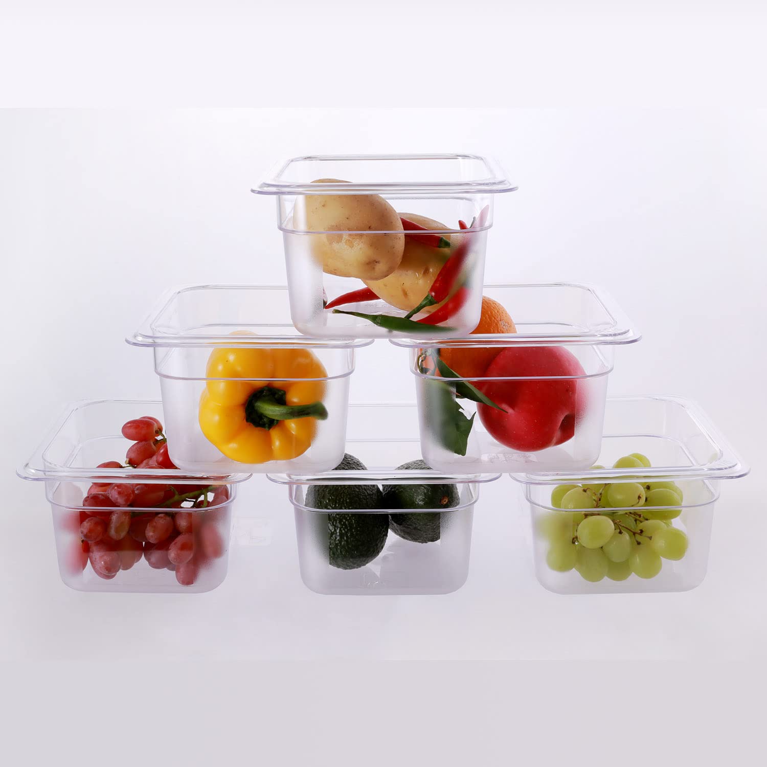 Clivia 6-Pack Food Pan 1/6 Size Clear Polycarbonate Food Pans 2.5" Deep Commercial Hotel Pans for Party, Restaurant, Hotel - Image 2